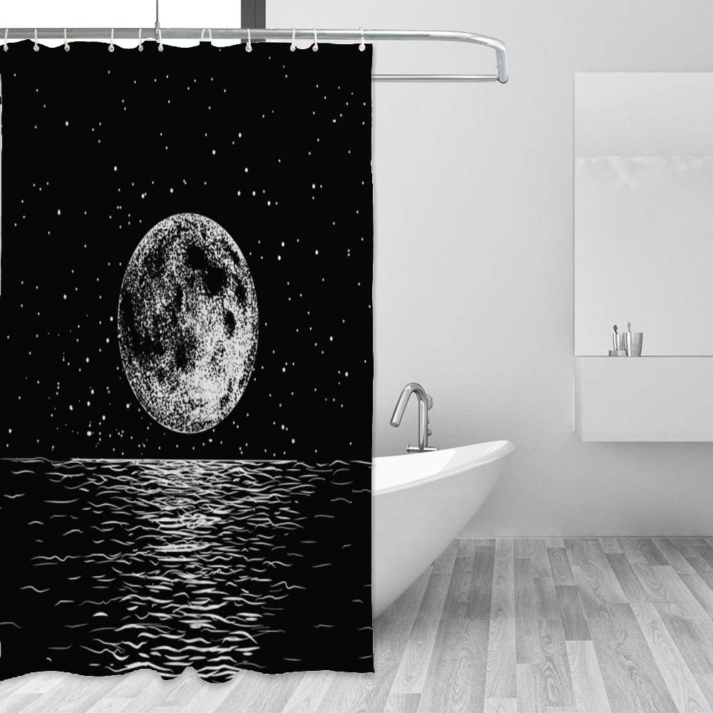 Rideau de douche imperméable lune la nuit contre les éclaboussures au sol