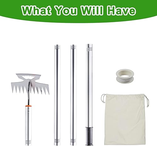 Miniatura 6 de Nueva herramienta de deshierbe ajustable para arrancar raíces con mango largo, rastrillo extractor de malezas de 11 dientes, 2 en 1, herramientas de