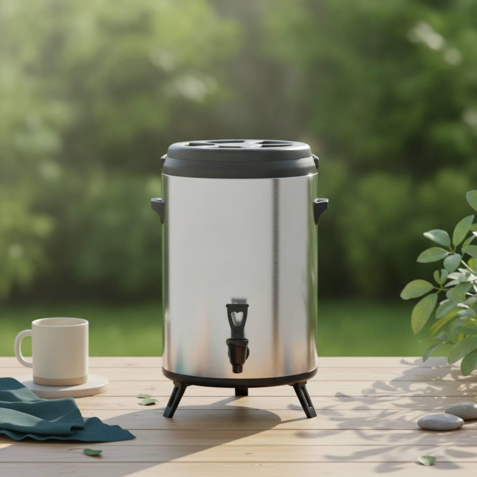 Termo Dispensador Bebidas Aislado Contenedor Térmico con Patas Portátil Dispensador Bebidas para Cafeterías, Array, Blanco Brillante, 10L