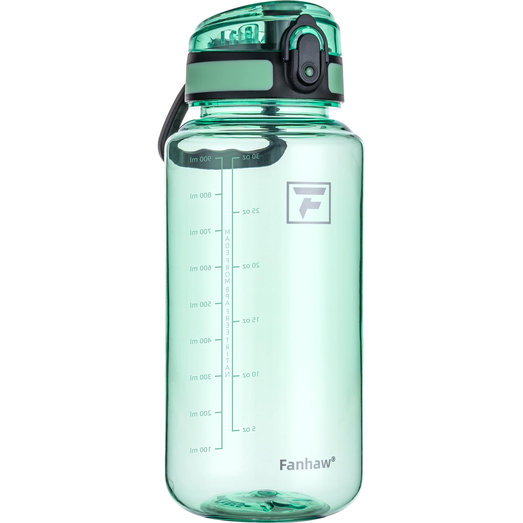 Fanhaw 32oz Clear Plastic Water Bottle with Anti-dust Lid, Glow Green