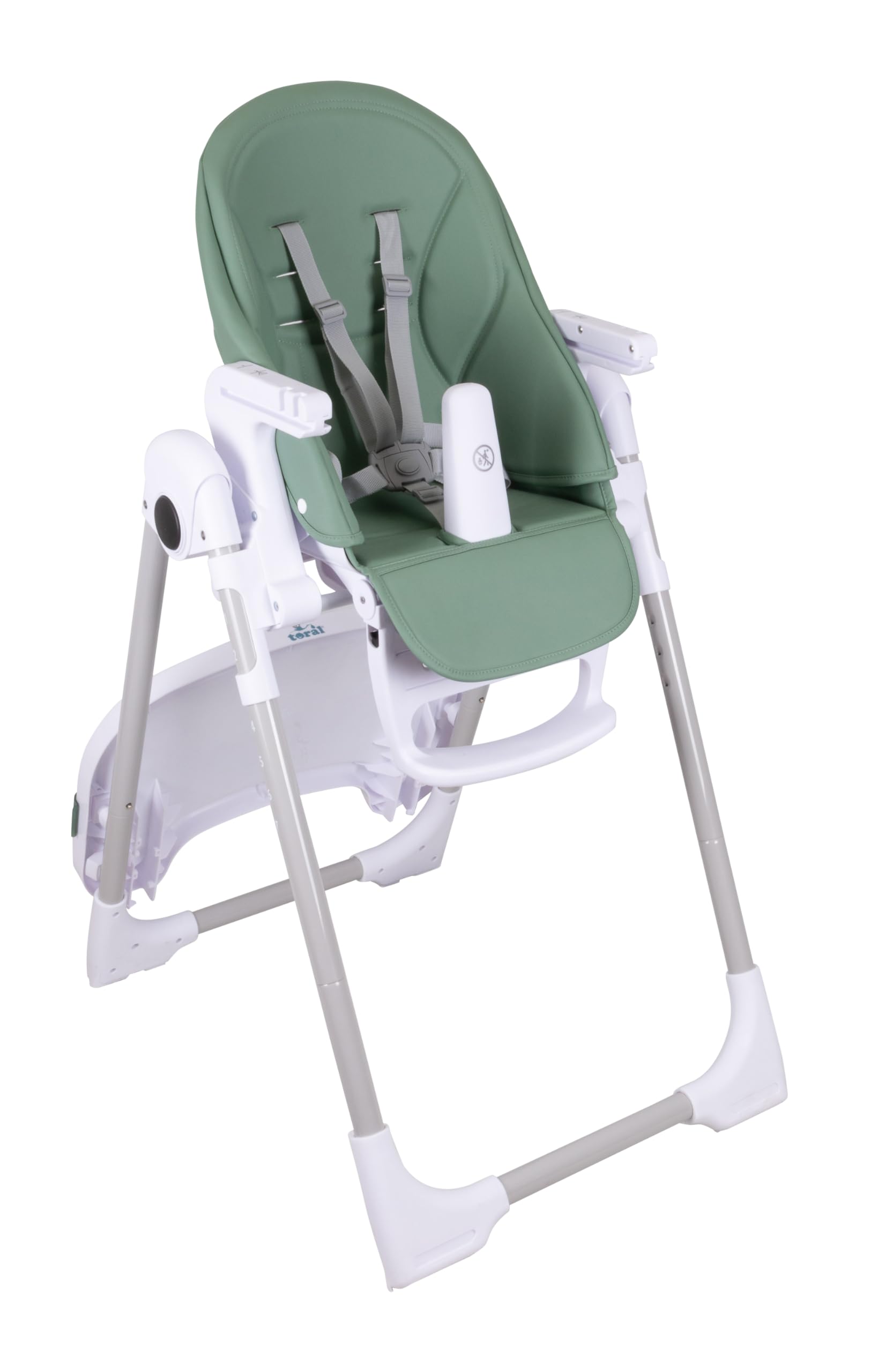 TORAL Trona Evolutiva Bebé - Plegable, Reclinable y Segura - Ajustable en Altura y con Reposapiés - Bandeja Extraíble y Fácil de Limpiar - Portátil, Color Verde