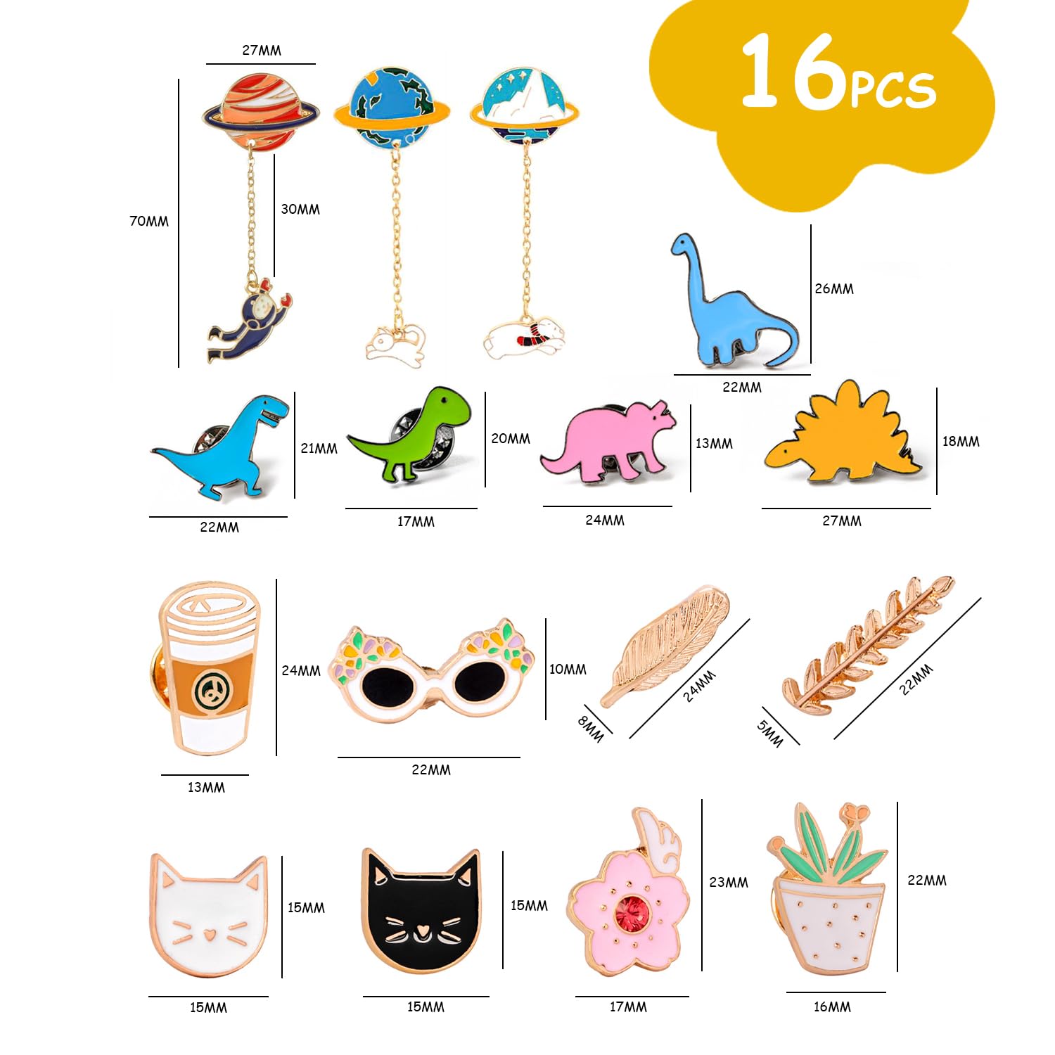 Juego de 16 Broches de Dibujos Animados de Acero Inoxidable, Accesorios de Ropa 20x15x1cm
