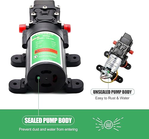 Miniatura 7 de LONGRUN Bomba de agua dulce 12 V DC bombas de diafragma con interruptor de presión ajustable, 4.5LMin 1.2GPM 85 PSI Bomba rociadora autocebante para