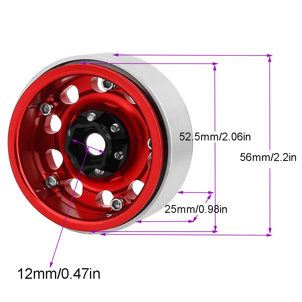 4 ruedas cóncavas de aluminio de 1.9 pulgadas para 1/10 RC Crawler SCX10 I II III Deadbolt 90046 AXI03007 TRX4 TRX6 Redcat GEN7 GEN8 RC4WD D90 actualizaciones (rojo)