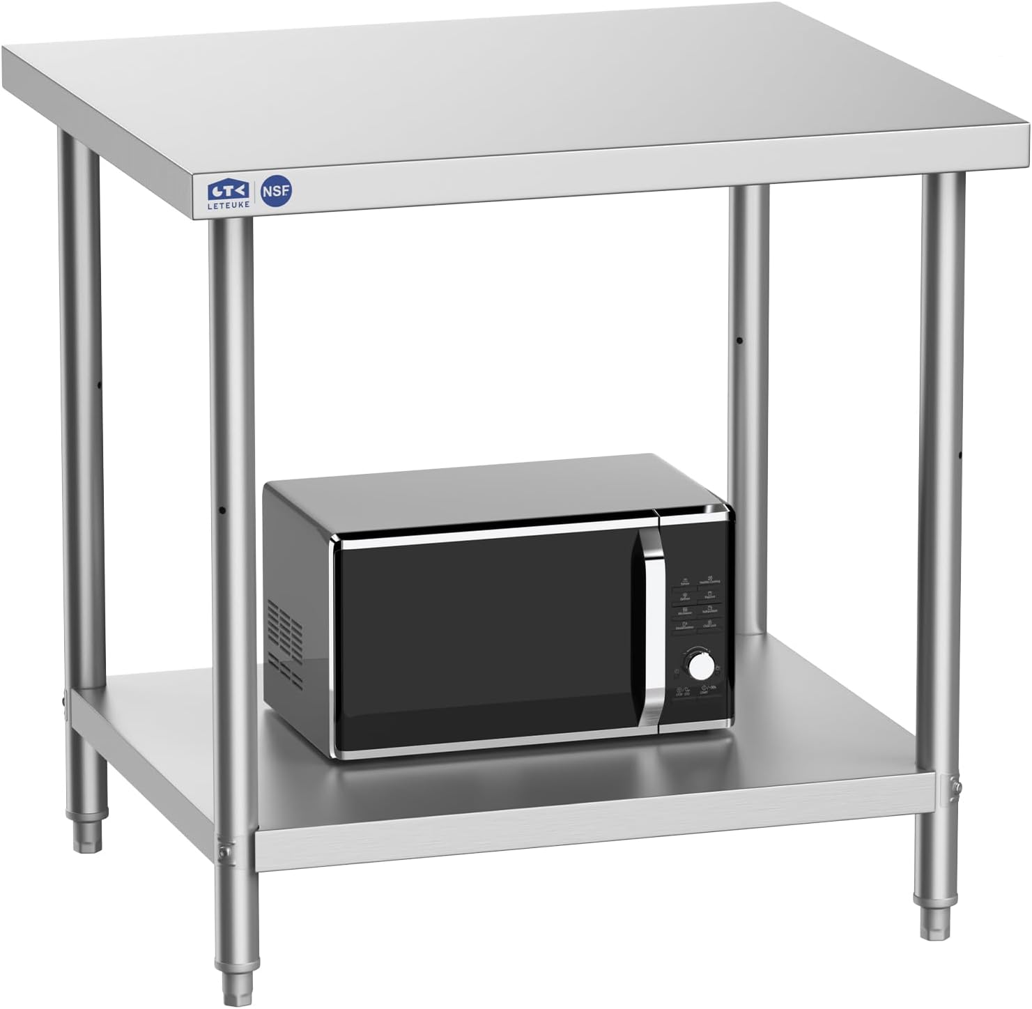 Leteuke Stainless Steel Prep Table, NSF Metal Work Table, SUS201 Commercial Heavy Duty Table with Adjustable Undershelf, Food Prep Table for Restaurant Kitchen - 36" x 24" x 34"