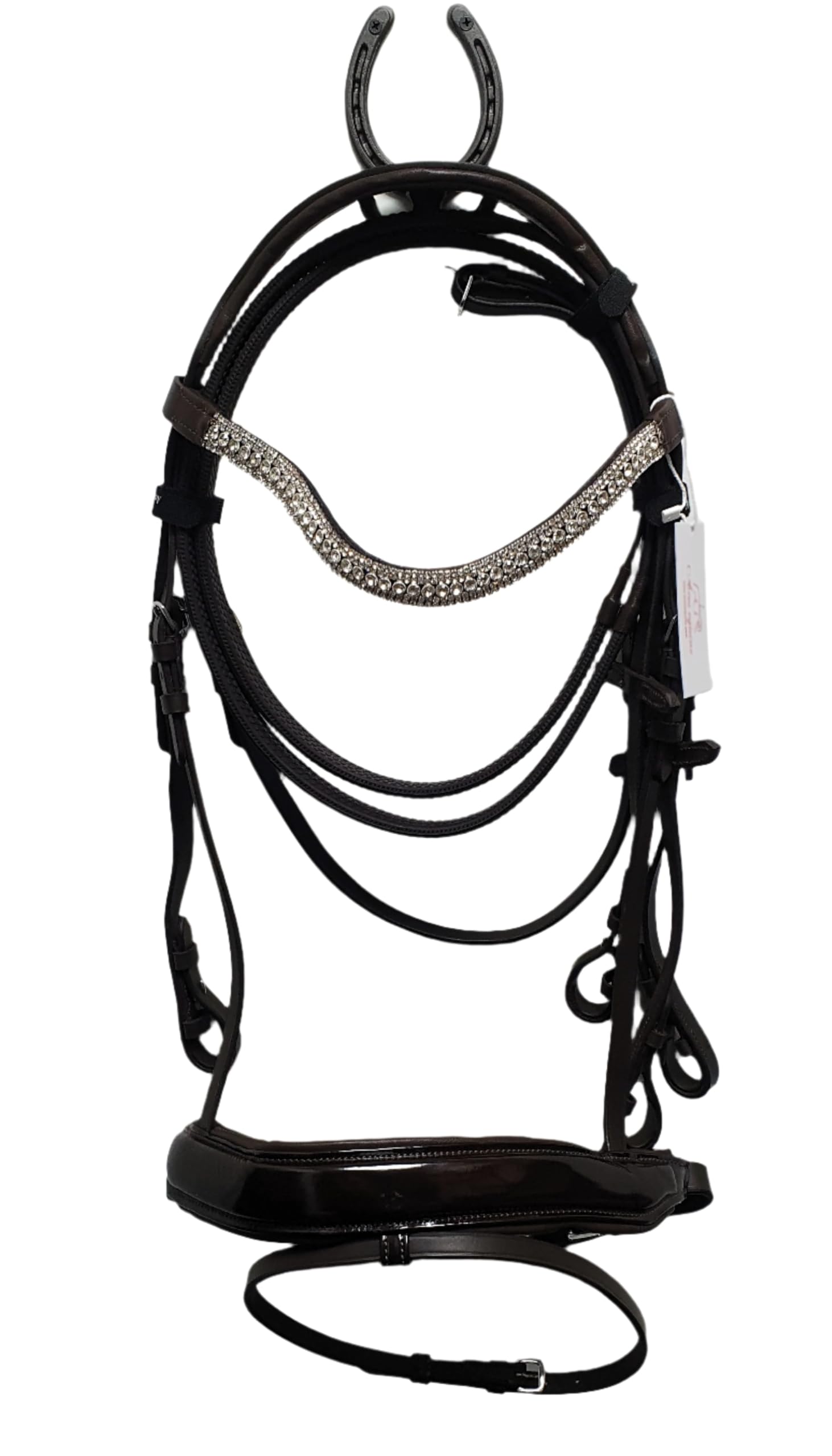 Luxury Black Leather Show Bridle with Patent 1.5 Inch Noseband and Diamante Browband (Mini-Shetland)