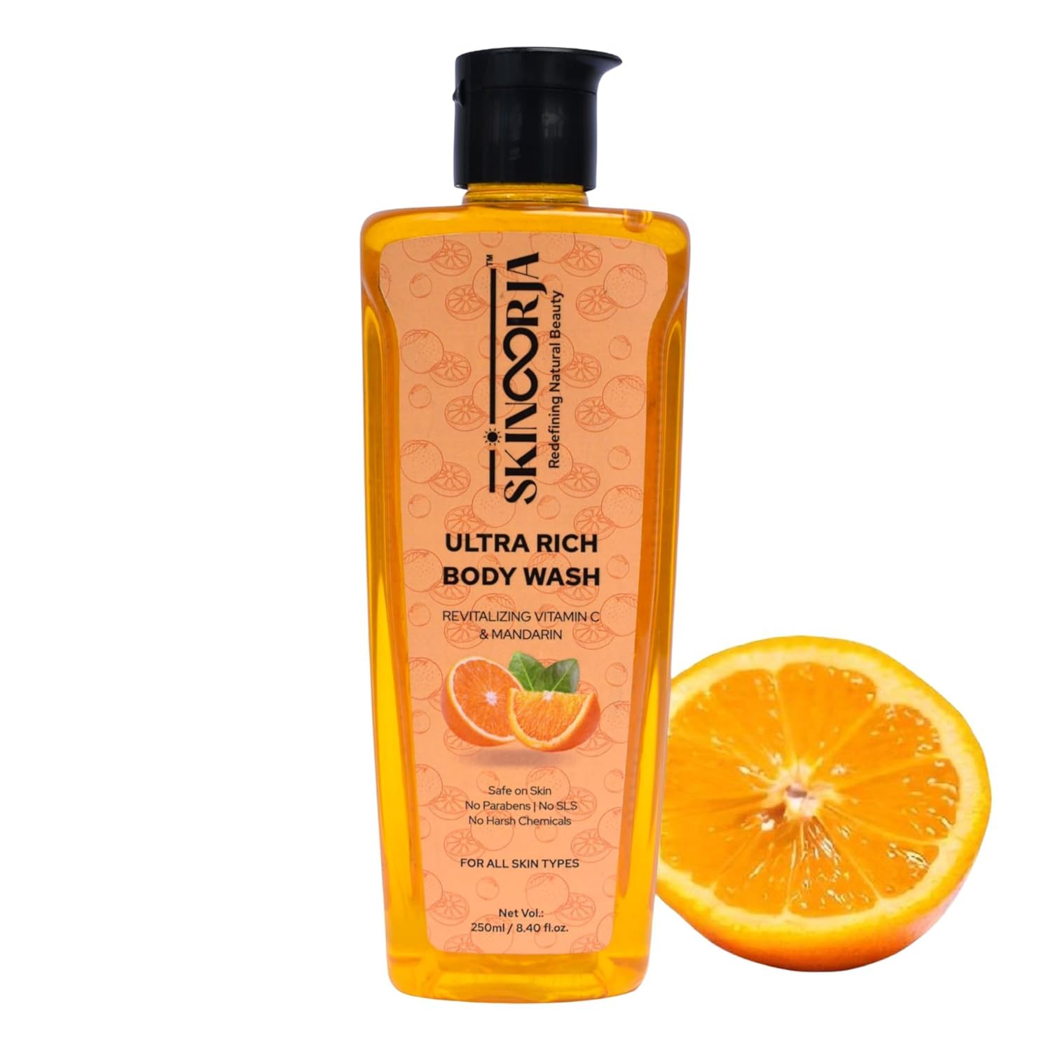 BEMT Ultra Rich Body Wash with Vitamin C Mandarin Moisturizing Formula with Aloe Vera Honey Orange Peel SLS-Free