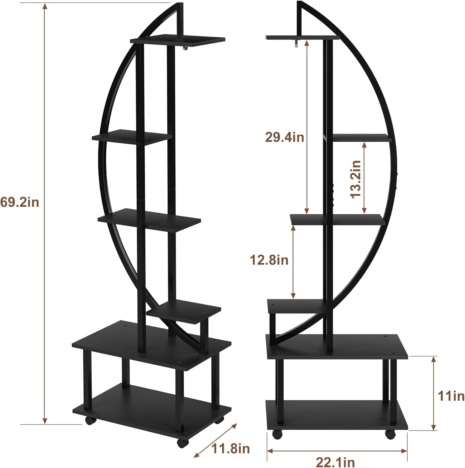 Pflanzenregal mit Licht, 2 Stück, Pflanzenständer Indoor mit Wachstumslicht und Rollen, 6 Ebenen 175cm Hoch, Große Blumenregal für Wohnzimmer, Balkon und Garten