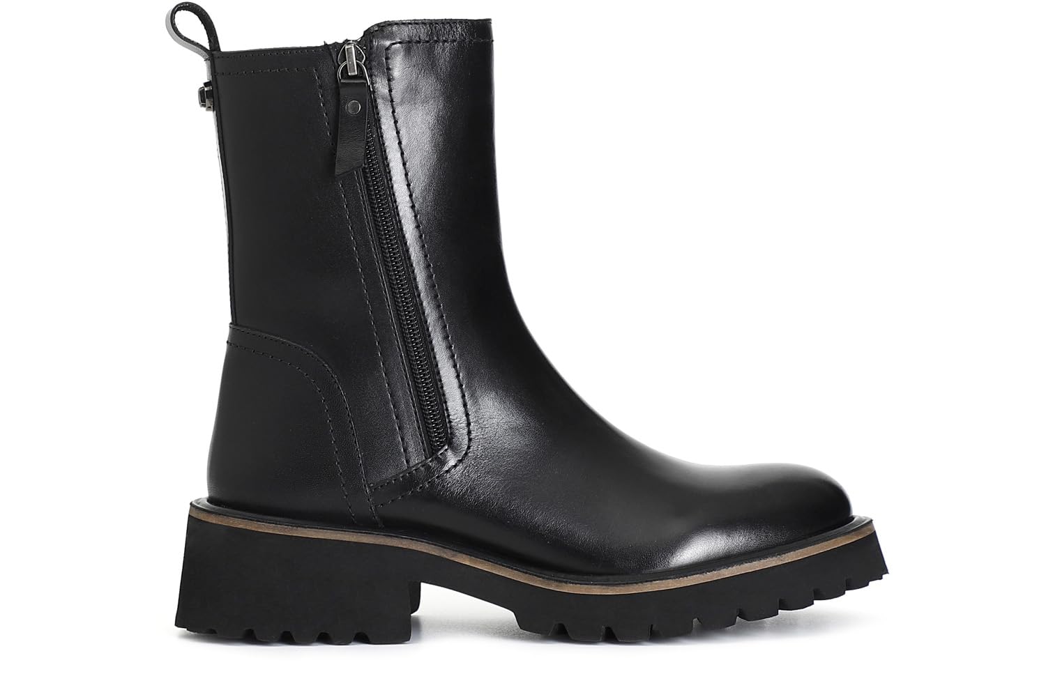 CAFèNOIR - Tronchetto da Donna in Pelle con Doppia Cerniera, Stivaletto Nero con Tacco Medio 50 mm e Borchietta Personalizzata, Scarpa Elegante con Soletta in Pelle, Calzata Comoda