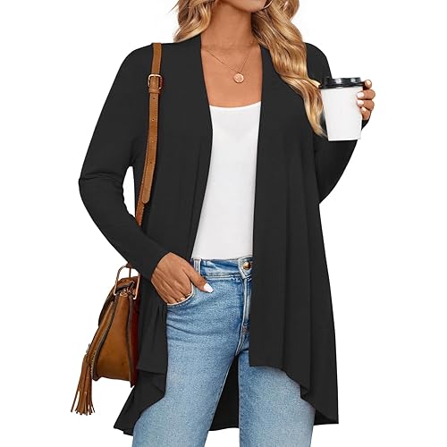 Anymiss Womens Spring Open Front Lightweight Casual Summer Cardigans 3/4 Long Sleeves Draped Cover Up