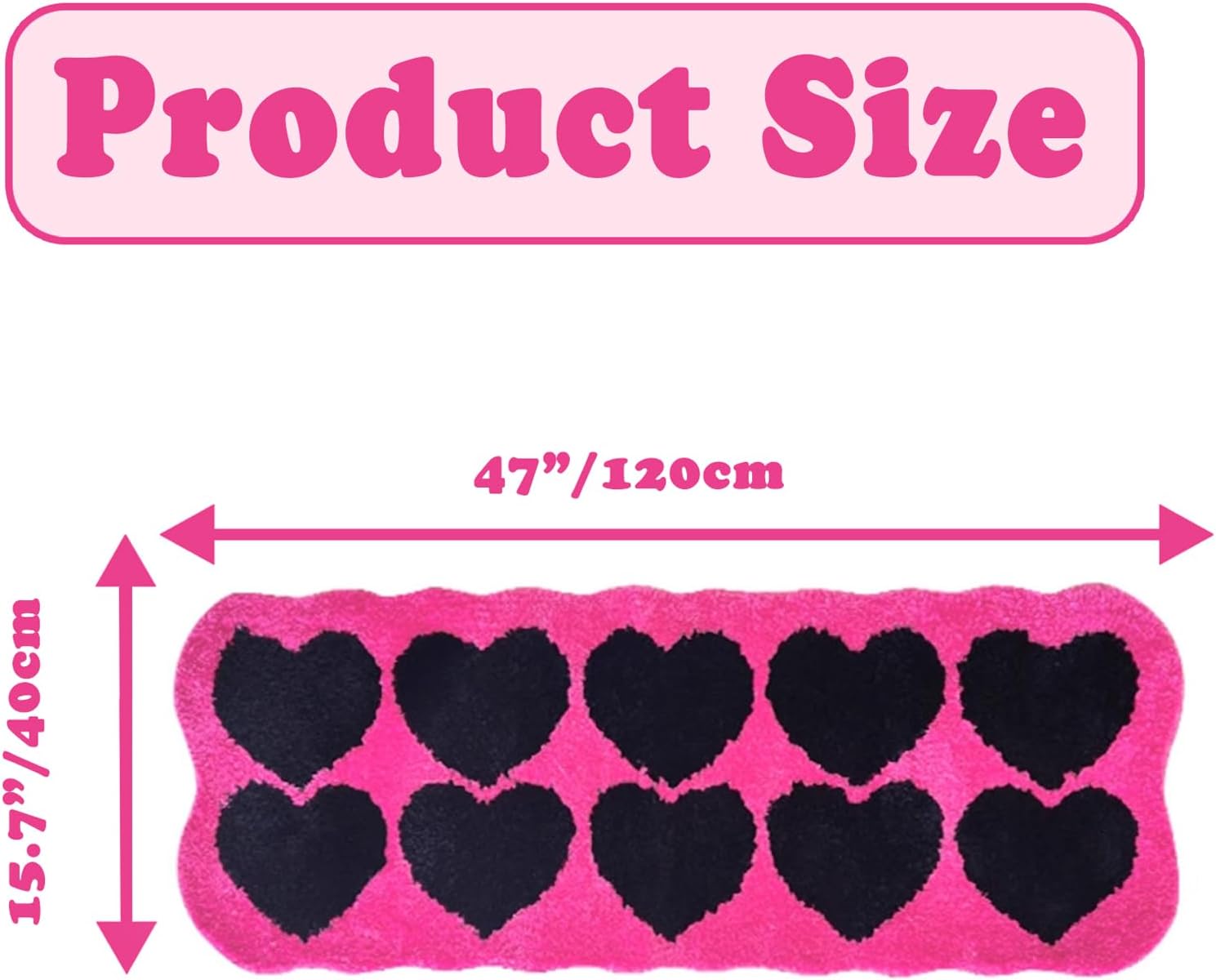 Cool Hot Pink and Black Trashy Y2K Rug Carpet for Bedroom Bathroom (Size: 15.7“x47”), 2000S Mcbling Baddie Trashy Y2K Scene Room Bedroom Decor Aesthetic for Teen Girls