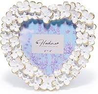 Hodao 4x4 Inch 3D Floral Heart Picture Frame - Handcrafted Resin with White Gold Accents for Weddings, Valentine's & Romantic Decor