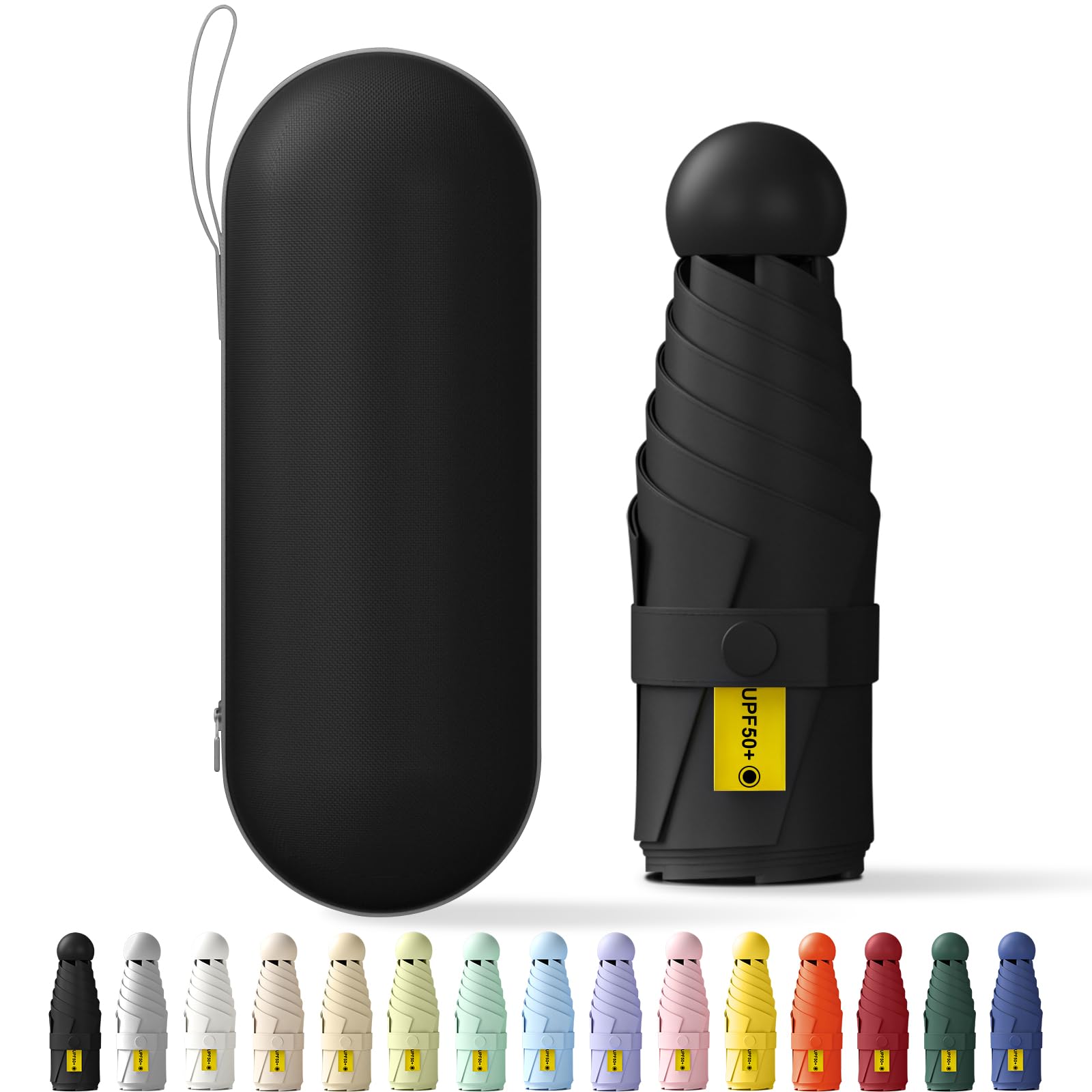 FWHFNB Mini Regenschirm,6 Rippen Tragbarer Reiseschirm mit Kapselhülle,Uv-Regenschirm,kleiner kompakter,für Erwachsene Kinder
