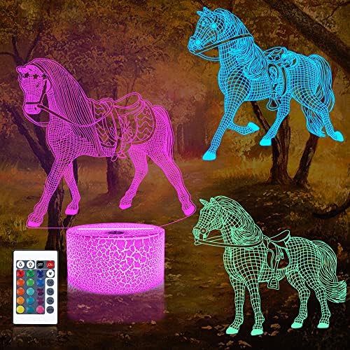 Ammonite Horse Night Light, Horse 3D Lamp(3 Patterns) with Remote Control 16 Color Changing Room Decor as Xmas Birthday Gifts for Teen Girls Horse Fan