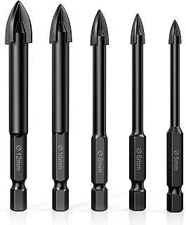 Masonry Drill Bit, Concrete Drill Bit Set, YG6X Tungsten Carbide Tip, 1/4" Hex Shank Drill Bits, Cement Drill Bits Drilling Brick Tile Wall Wood Mirror Plastic Porcelain Ceramic, 5 Pcs