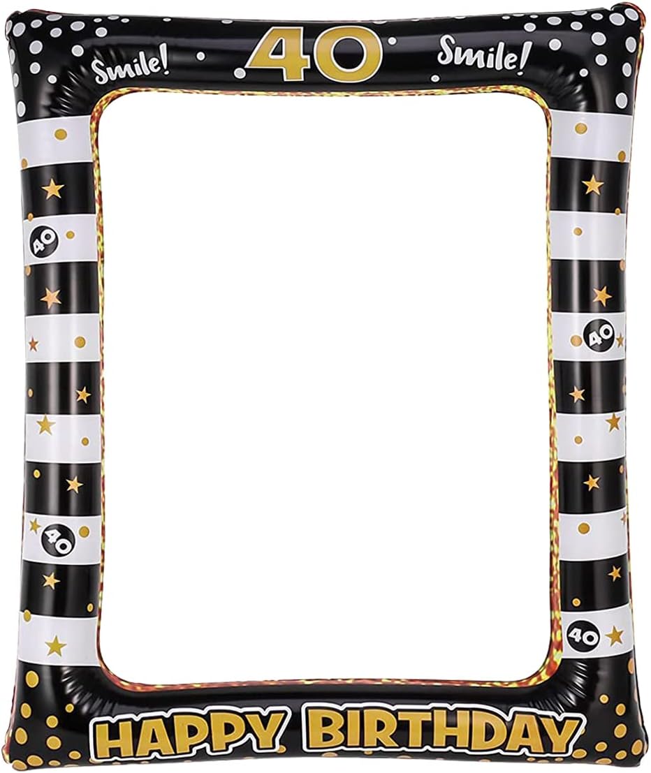 Andiker 40th Inflatable Birthday Selfie Frame, Black Gold Photo Booth Props Funny Picture Frame for Party Decorations