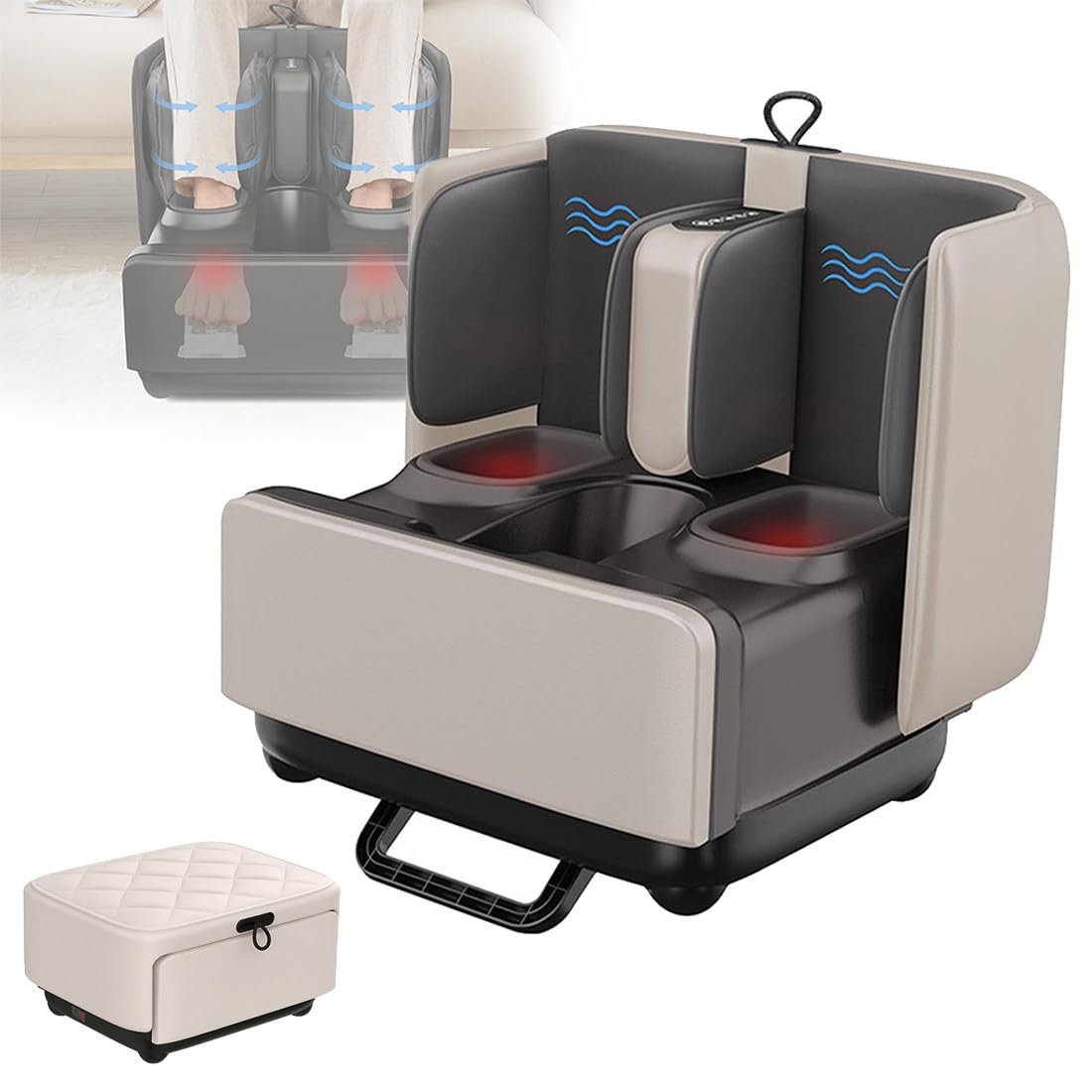 Eléctrico Shiatsu – Masajeador de Pies y Gemelos 2 en 1 con Calor y Compresión para Fascitis Plantar y Piernas Cansadas – Masajeador Pies Profesional para Casa White