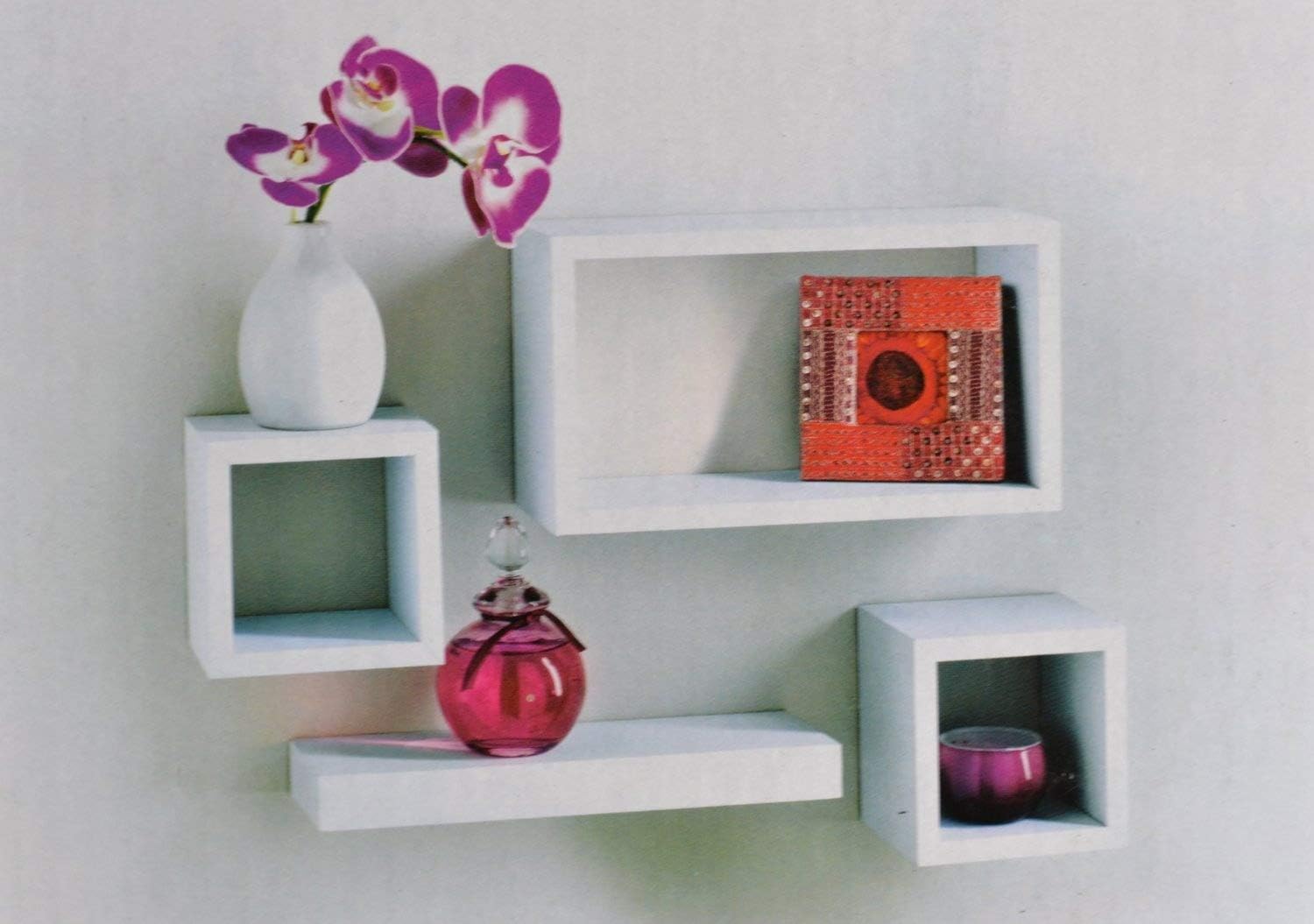Set of 4 Floating Wall Storage Display Book Cubes Shelves Stand Shelf (White)