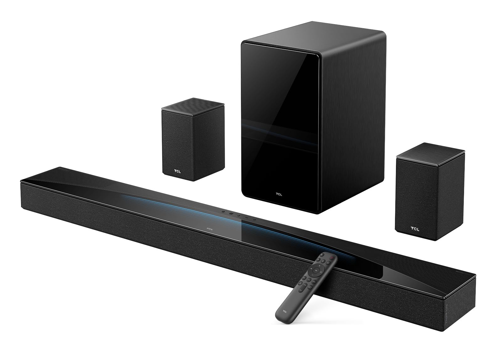 TCL Barra de Sonido Q85H 7.​1.​4 Canales para TV, 860 vatios, Cine en casa, Sonido Cine Envolvente, expansión de Sonido, Dolby Atmos, DTS:​X, HDMI eARC, Bluetooth 5.​1, Mando a Distancia único, USB