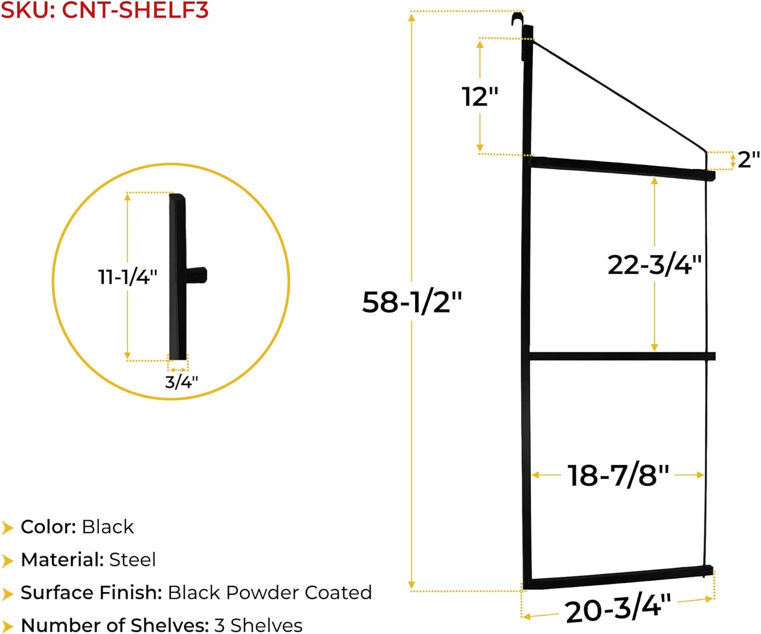 Mytee Products 8 Pack of 3 Tier Shipping Container Shelving Bracket with 18"(D) x 60"(H) - Black Powder Coated Steel Shelf Brackets for Heavy Duty Trailer Containers - Easy to Assemble & Remove