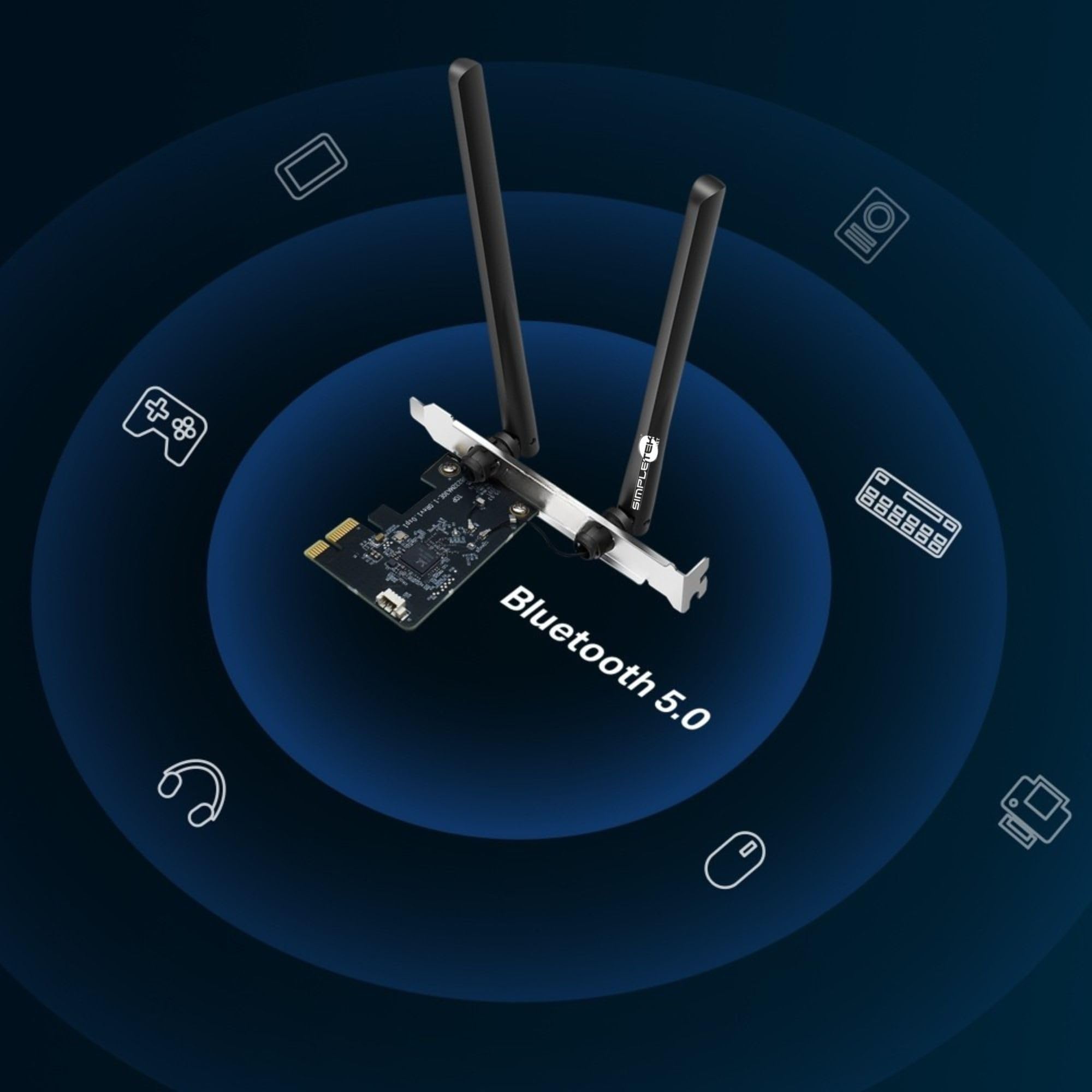 SIMPLETEK Karta WiFi PCIe AC1200 i Bluetooth 5.0 | Dual Band 867Mbps 5 GHz | Technologia MU-MIMO | Bezpieczeństwo WPA3 | Win 10/11