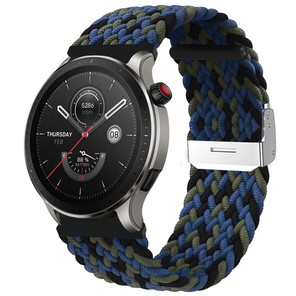 22mm Correa para Amazfit Balance 2/Balance/Bip 6/Bip 5/5 Unity/Cheetah/Cheetah Pro, Ajustable Trenzada Pulseras Repuesto para Amazfit GTR 4/GTR 3/3 Pro/GTR 2 eSIM/GTR 2e, Azul & Verde