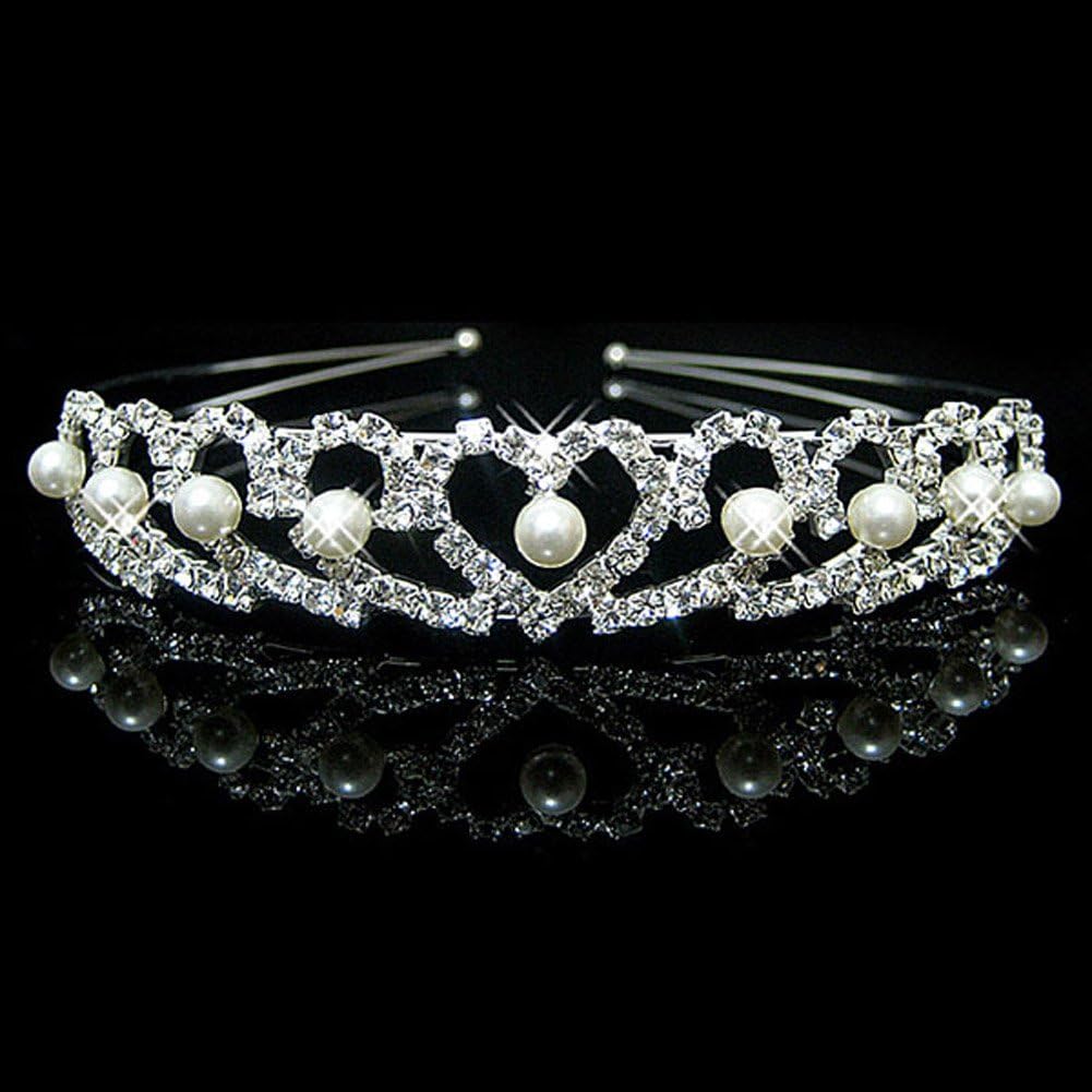 Hotportgift Bridal Wedding Supplies Pearl Crystal Tiara Crown Bride Headband