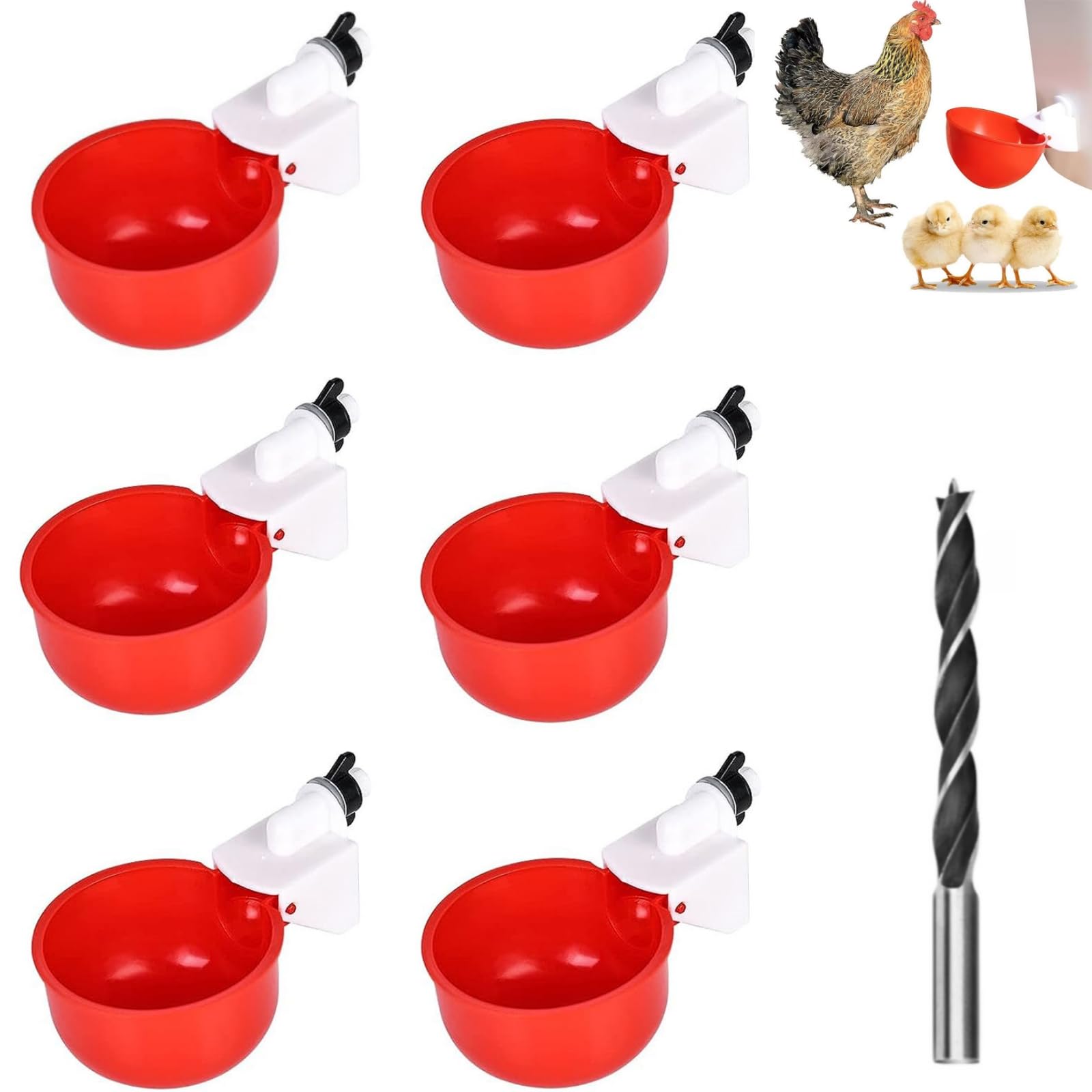 6 Pcs Bebedero Gallinas Automatico, Gallinas Taza de Dispensador, Bebedero para Pollos, Tazas de Agua para Pollos,Bebedero Gallinas Automático, Bebedero Gallinas, DIY Agua para Pollos Automática Kit