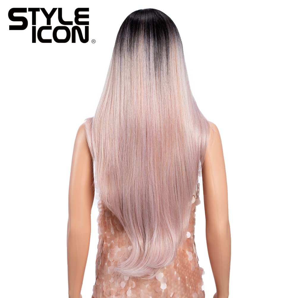 Style Icon 28" Lace Front Wigs Middle Part Lace Wig Ombre Pink Wig Long Straight Wig Synthetic Wig