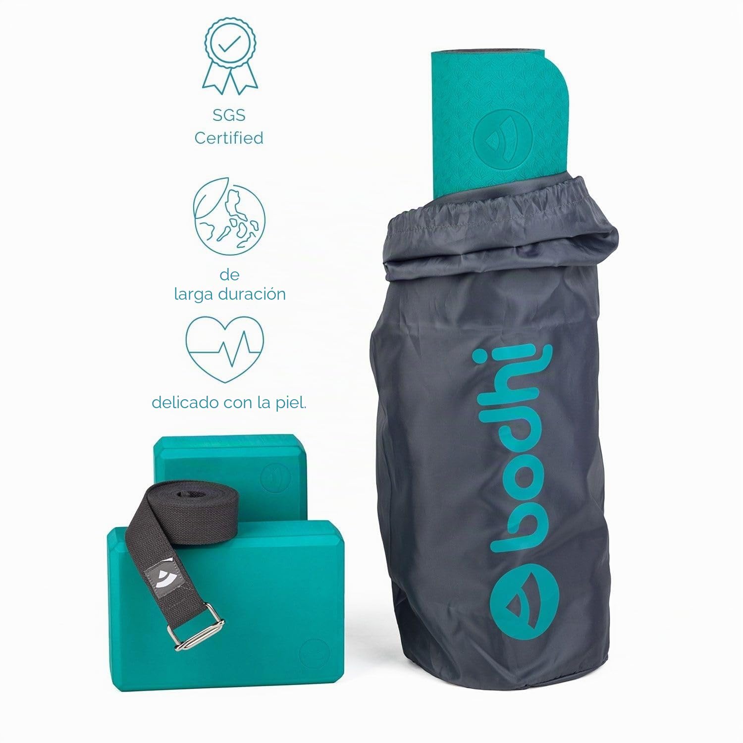 Bodhi Juego completo de iniciación de yoga, esterilla de yoga antideslizante de TPE, incluye 2 bloques de yoga de EVA (goma) y 1 correa de yoga de algodón, juego de principiantes para principiantes