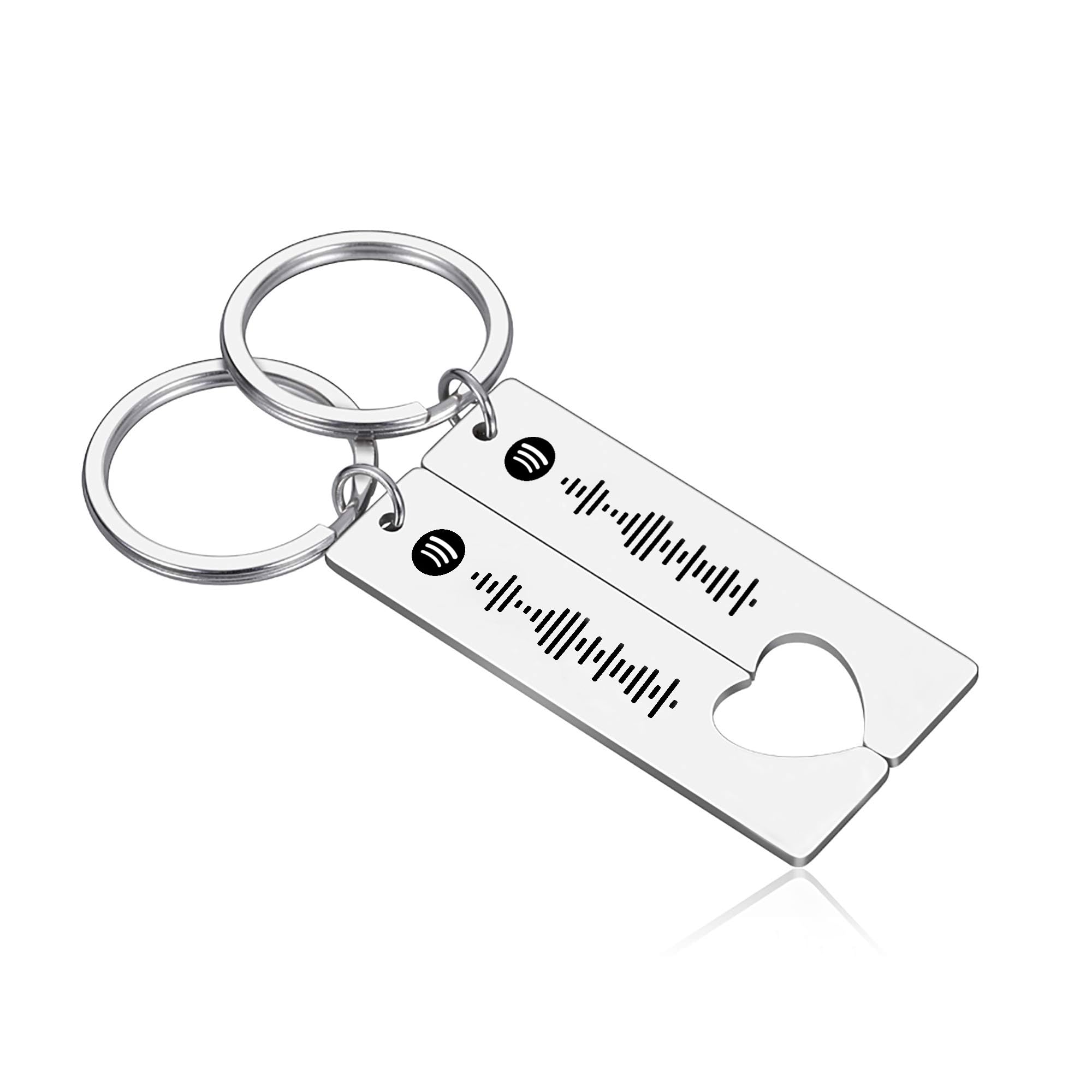 Unisex Personalized Spotify Code Keychain 2 Pcs Personalized Custom Scannable Spotify Code Keychain - Music Gifts For Men And Women Couples - Laser Engraved Stainless Steel Heart Keyring
