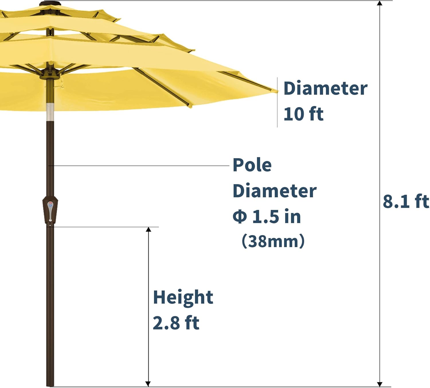 PatioKingdom 9ft 3-Tier Patio Market Umbrella with Crank/Tilt, Commercial Heavy Duty Wind Proof,Outdoor Table Umbrella with 8 Fiberglass Ribs,UPF50+ for Deck,Pool,Garden,Backyard
