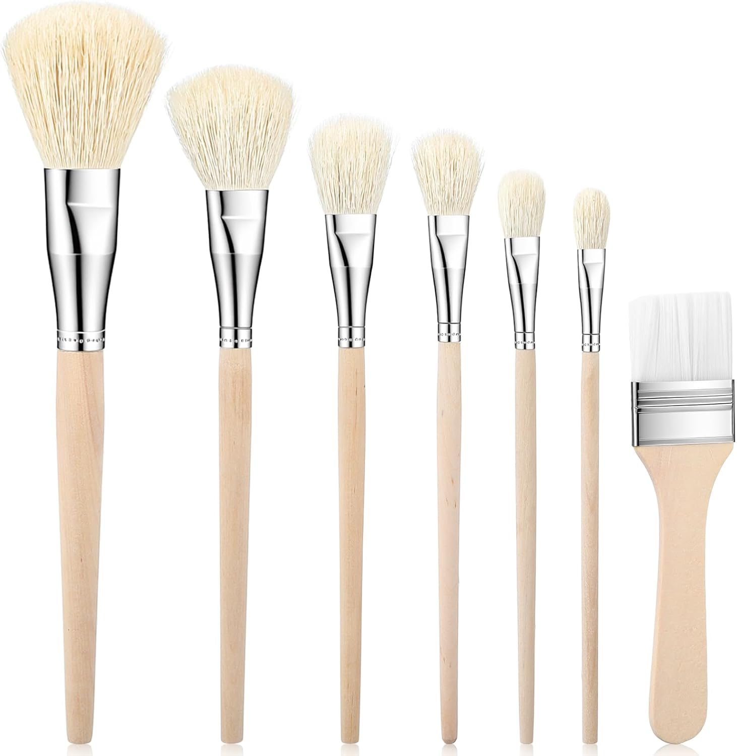 Mop Brush for Acrylic Painting, 7 Pieces Goat Hair Blending Brushes Set with Wooden Handle, Artist Paint Brushes for Watercolor Oil Painting Face Body Art Pottery Glazing & More