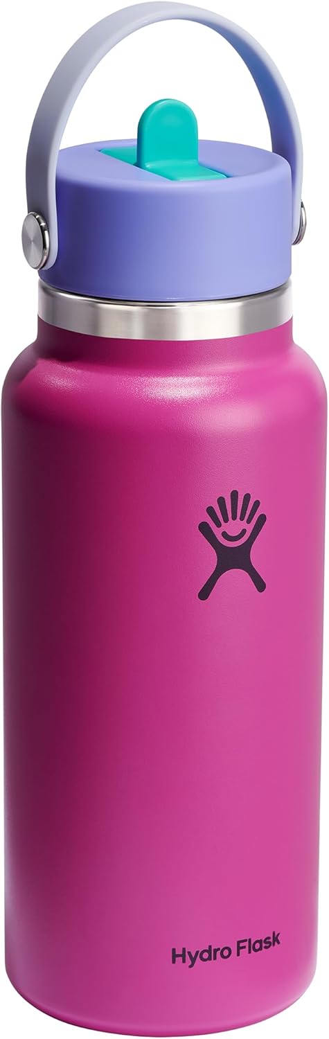 Hydro Flask Water Bottle - Insulated Stainless Steel - Wide Mouth Flex Straw Lid, Non Spill, Leakproof and Refillable in 32 Oz Holiday Punch - Image 2