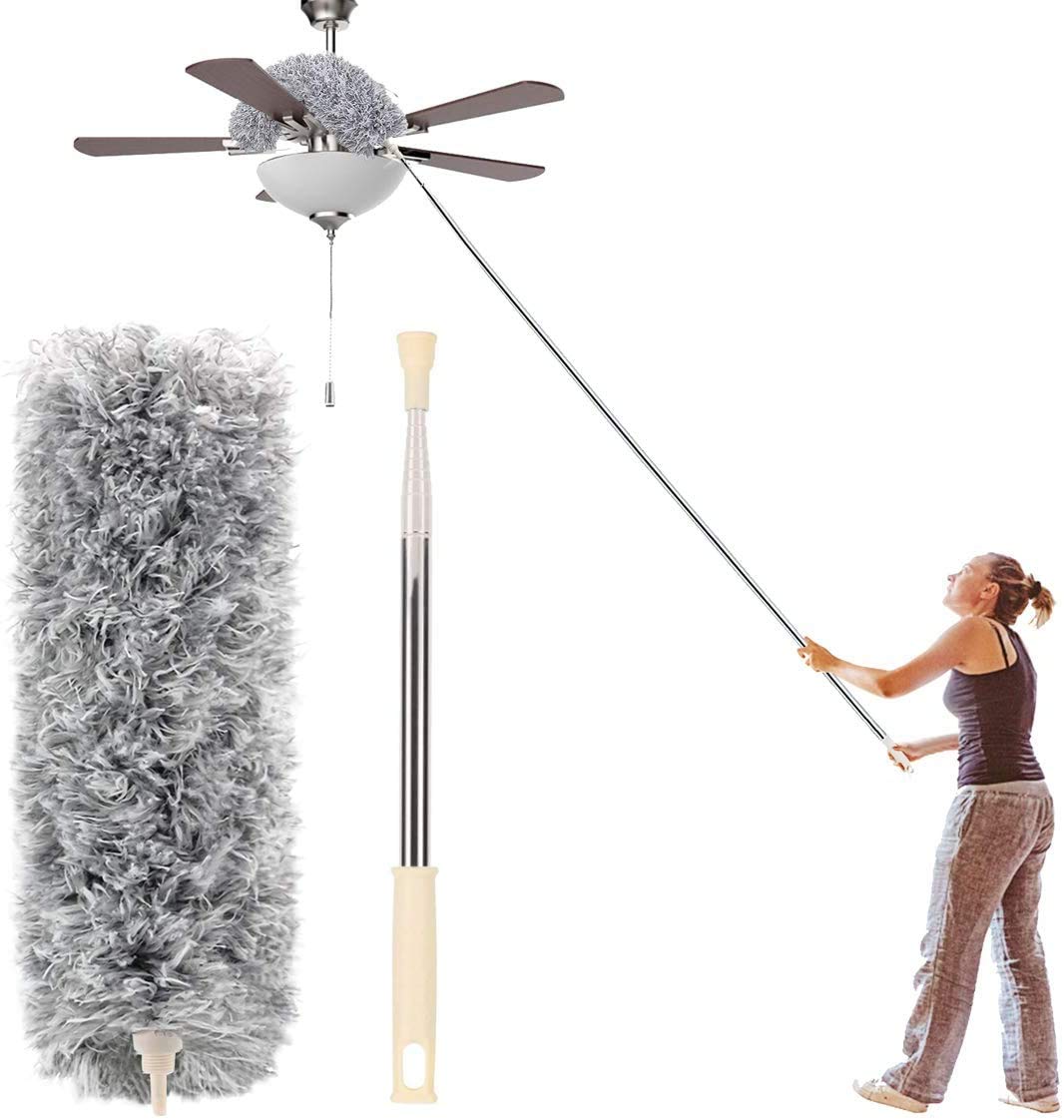 Microfiber Duster with Extension Pole(Stainless Steel), Extra Long 100 inches, with Bendable Head, Extendable Duster for Cleaning Ceiling Fan, High Ceiling, Keyboard, Furniture & Cobweb (B09FQ4SZBZ) Amazon Price History, Amazon Price Tracker