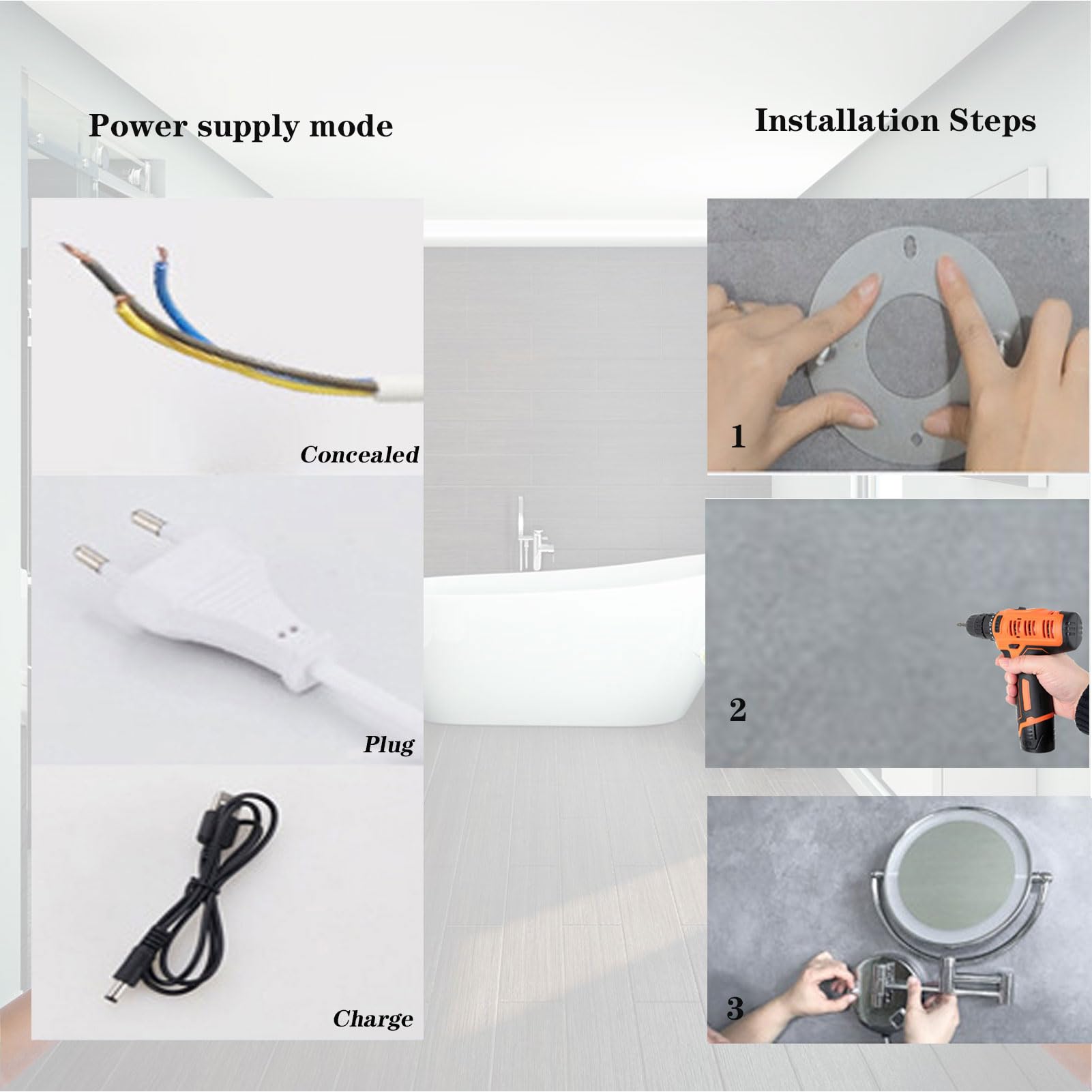 Specchio Cosmetico da Parete, Doppio Faccia Pieghevole Specchio Bagno, Specchio per Il Trucco con Luce LED, Specchio Cosmetico Ingranditore, per Il Trucco (Rose Gold Charge 10X)