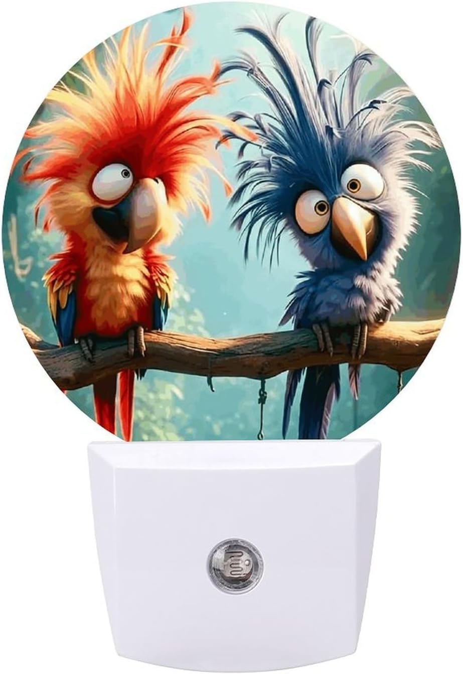 Night Light Plug Into Wall, Dusk to Dawn Lamp, Two Funny Parrots