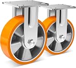 W B D WEIBIDA 6 Ensemble de roulettes industrielles de qualité de pouce 4, Roues à roulettes lourdes avec frein 5000 Lbs, Polyuréthane sans entretien sur roues en aluminium, Roulettes pivotantes en plaque pour machine, Équipement