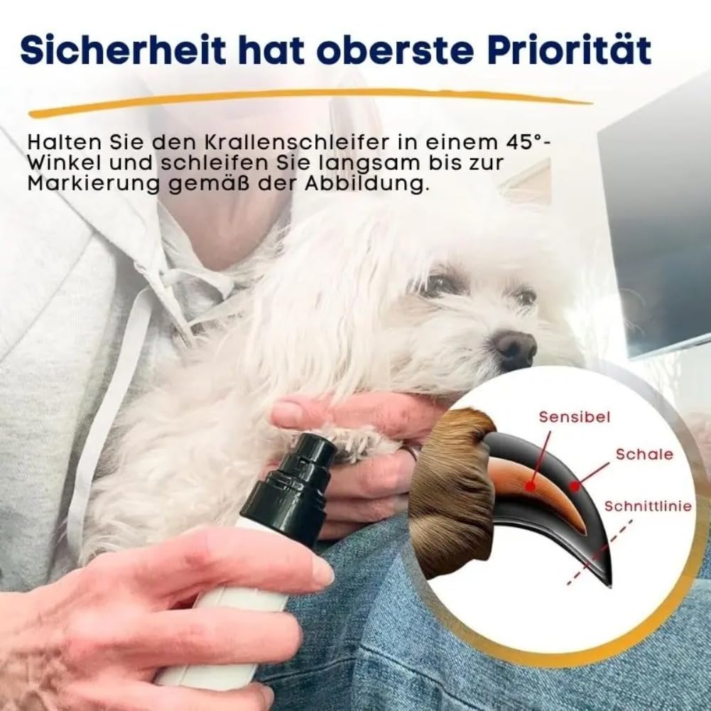 GentleTrim Sicherheits-Krallenschleifer für Haustiere, Silent Groom Pro, Krallenschleifer für Hunde, USB Rechargeable Dog Nail Grinder, Sicheres, Sanftes Ergonomic & Quiet Dog Nail Trimmer (2 Pcs)