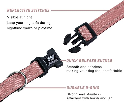 Miniatura 4 de FURRYFECTION Juego de collar y correa reflectante para perro con hebilla de liberación rápida, acolchado con collar de nailon ajustable de neopreno