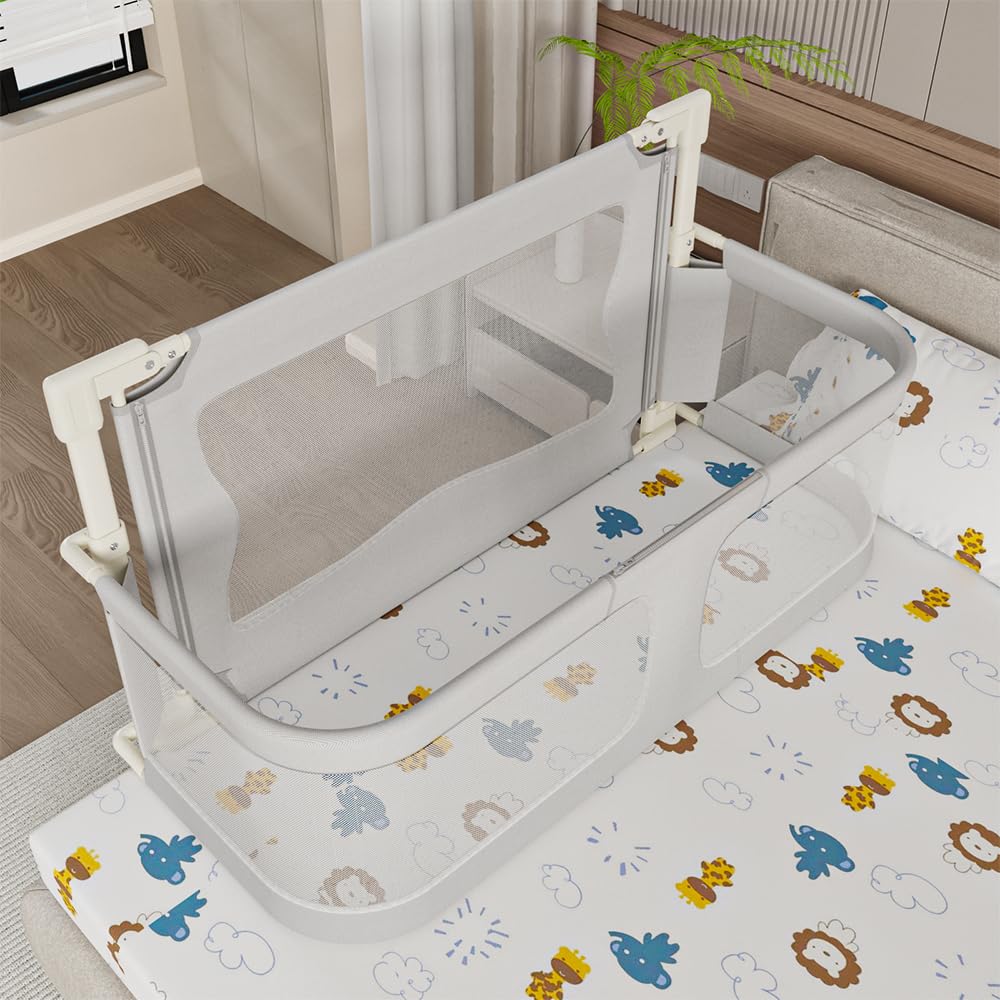OHMG 3 en 1 Berceau Cododo pour Bébé, Berceau bébé evolutif, Hauteur Réglable, lit Pliant bébé, Lit Cododo de Bébé avec Moustiquaire, fenêtre en Maille Respirante et Visible, pour 1 à 36 Mois
