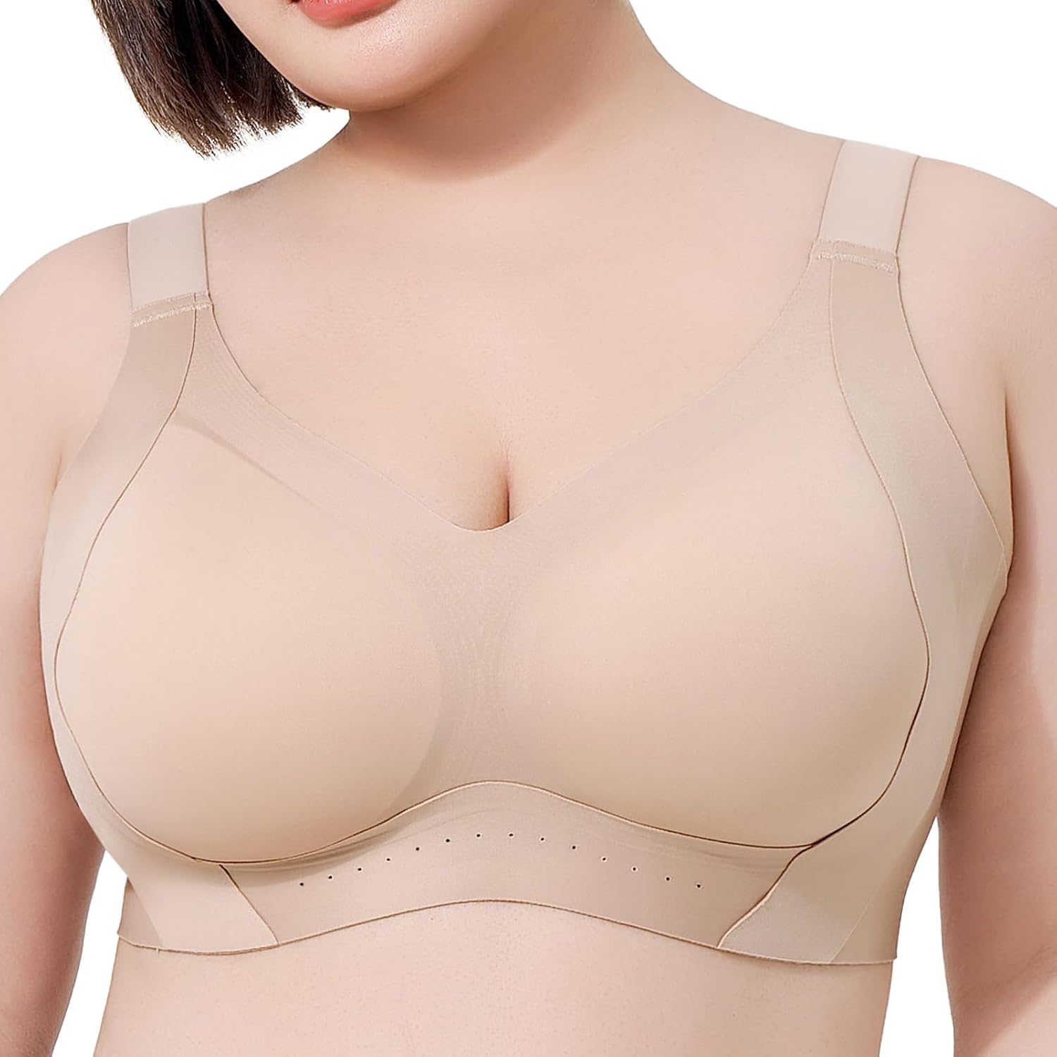 Women's Wireless Full Cup Bra - Side Support Gathering Everyday Comfort Bra with Fixed Pads