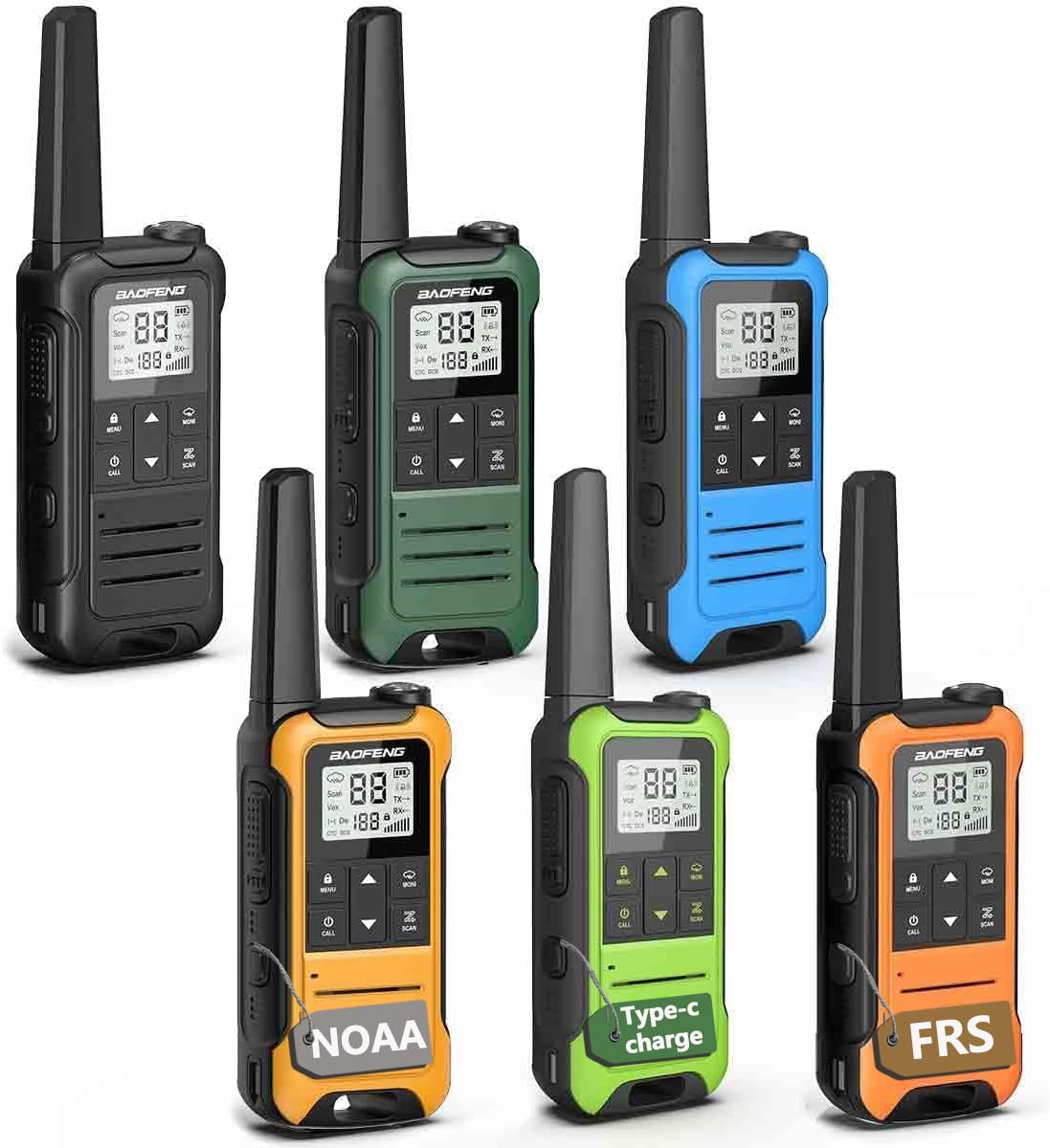 Walkie Talkies Long Range for Adults,FRS Radio Rechargeable Walkie Talkie 6 Pack Baofeng F22 Waki Taki,NOAA,Flashlight,Type-C Charger Wakey Takey for Camping Outdoor Cruise