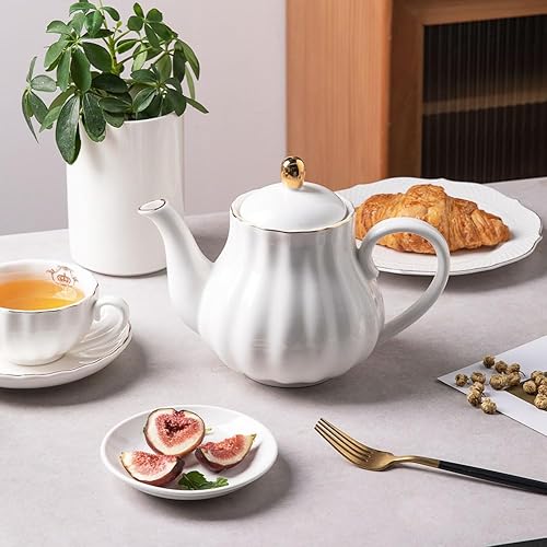 Miniatura 4 de Sweejar Royal Teapot, tetera de cerámica con infusor extraíble de acero inoxidable, tetera de hojas sueltas y florecientes, 40 onzas (blanco)