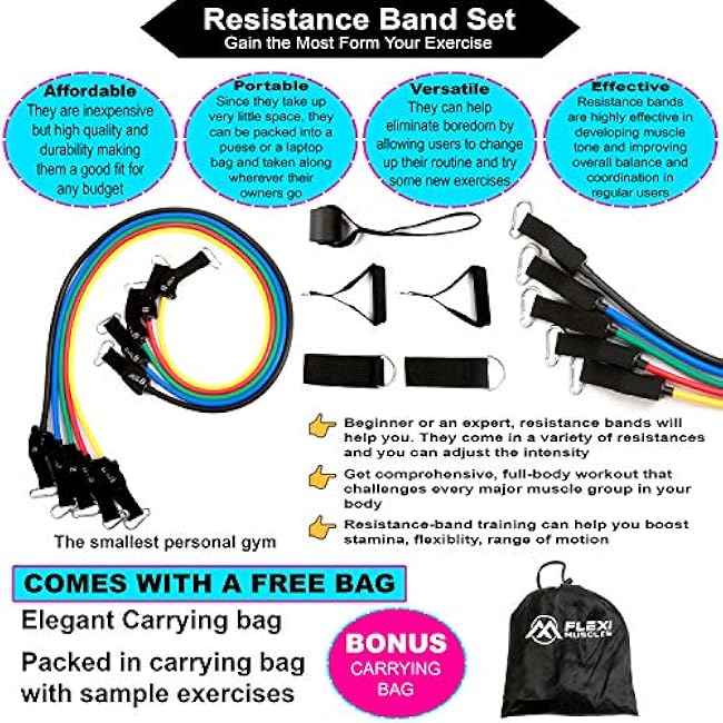 Resistance Bands Sets ¨C Exercise Bands with Handles, Door Anchor, 2 Ankle Straps for Resistance Tubes. Ideal for Home Workouts, Physical Therapy and Yoga and Pilates.