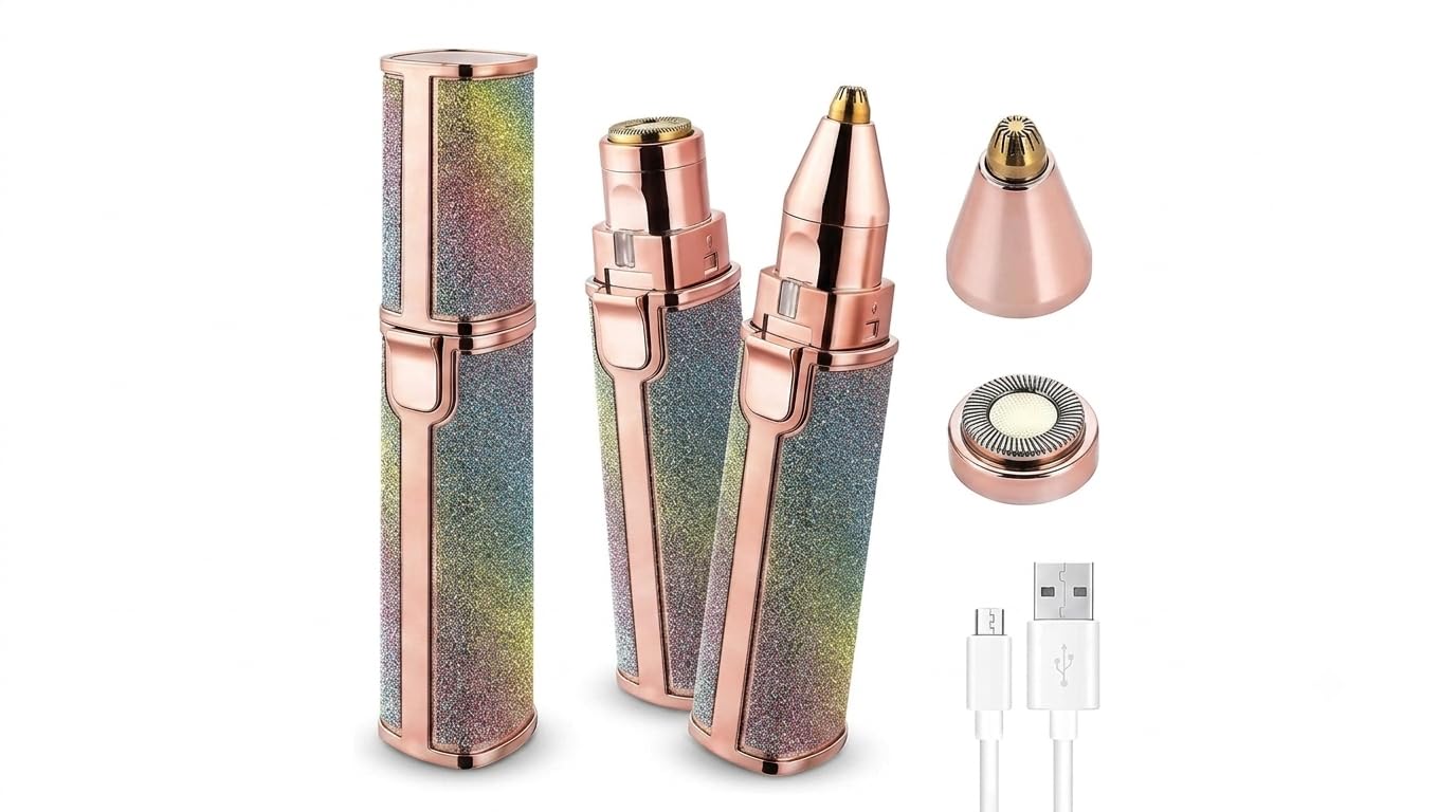 2-in-1 Eyebrow Trimmer and Full Body Hair Shaver for Women | USB Rechargeable, Painless Hair Removal, Multi-Body Use, Portable Design, Glitter Finish-picture-11