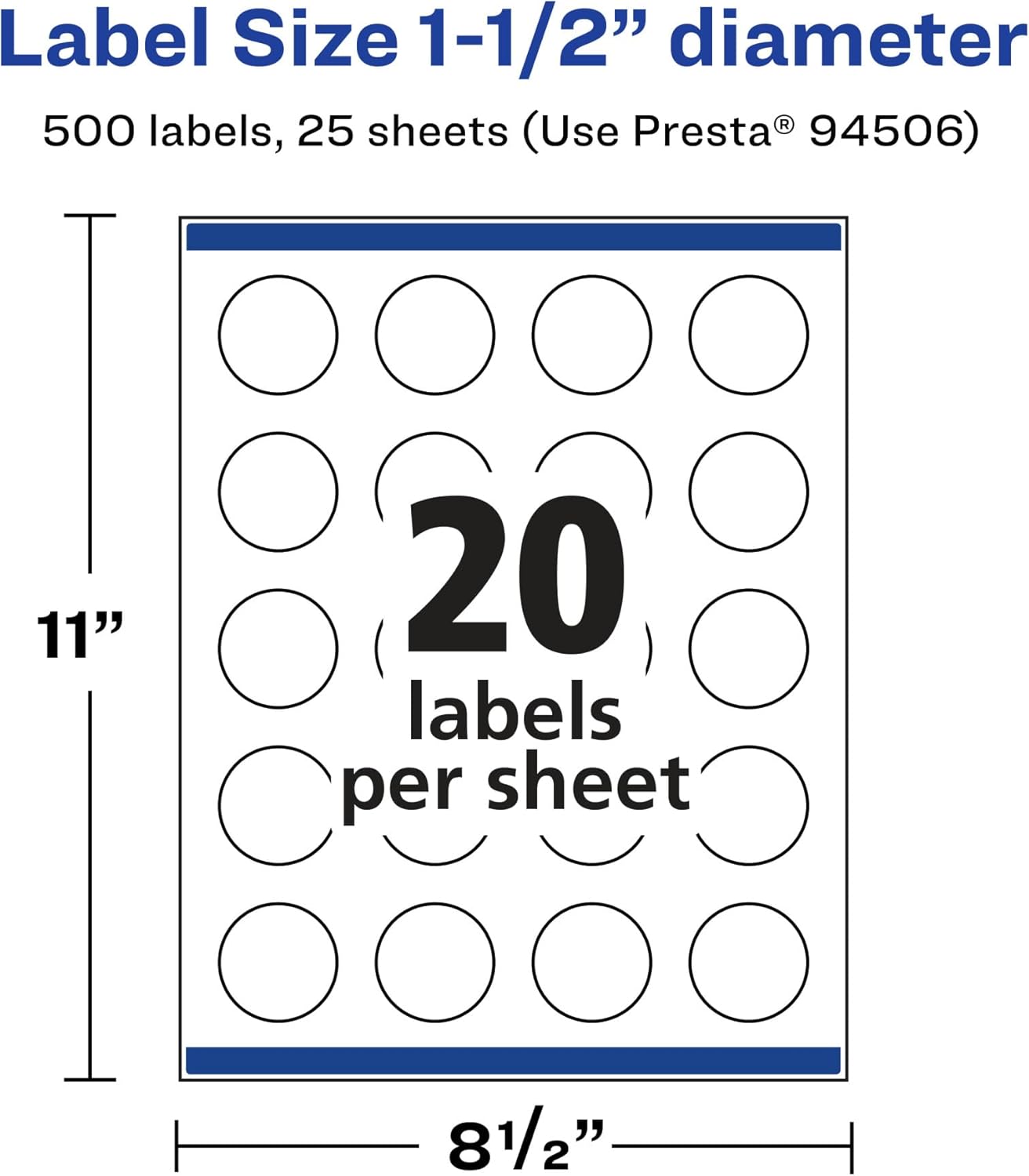 Avery Printable Durable White Round Labels, Sure Feed Technology, 1.5" Diameter, Print-to-the-Edge, Waterproof Labels, Laser & Pigment-Based Inkjet Compatible, 500 Total