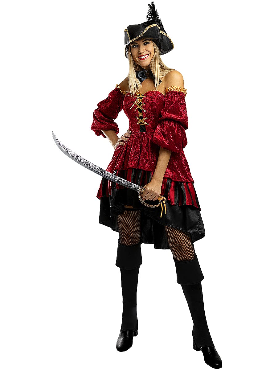 Funidelia | Disfraz de pirata corsaria elegante para mujer Corsario, Bucanero - Disfraz para adultos y divertidos accesorios para Fiestas, Carnaval y Halloween - Talla XL - Granate