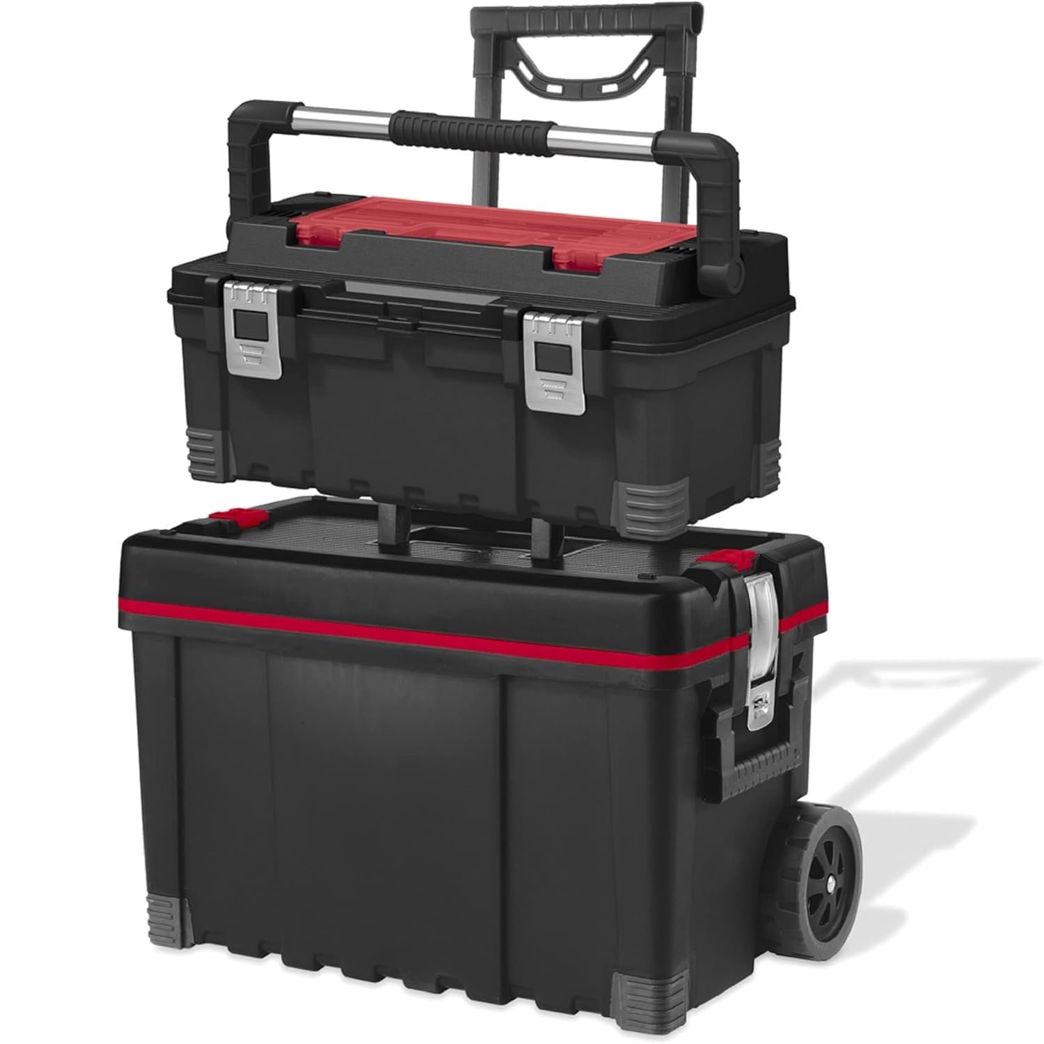 Keter- Carro de Herramientas Vertical + Caja de Herramientas, 22 y 26 Pulgadas, Negro, Rojo, Talla única