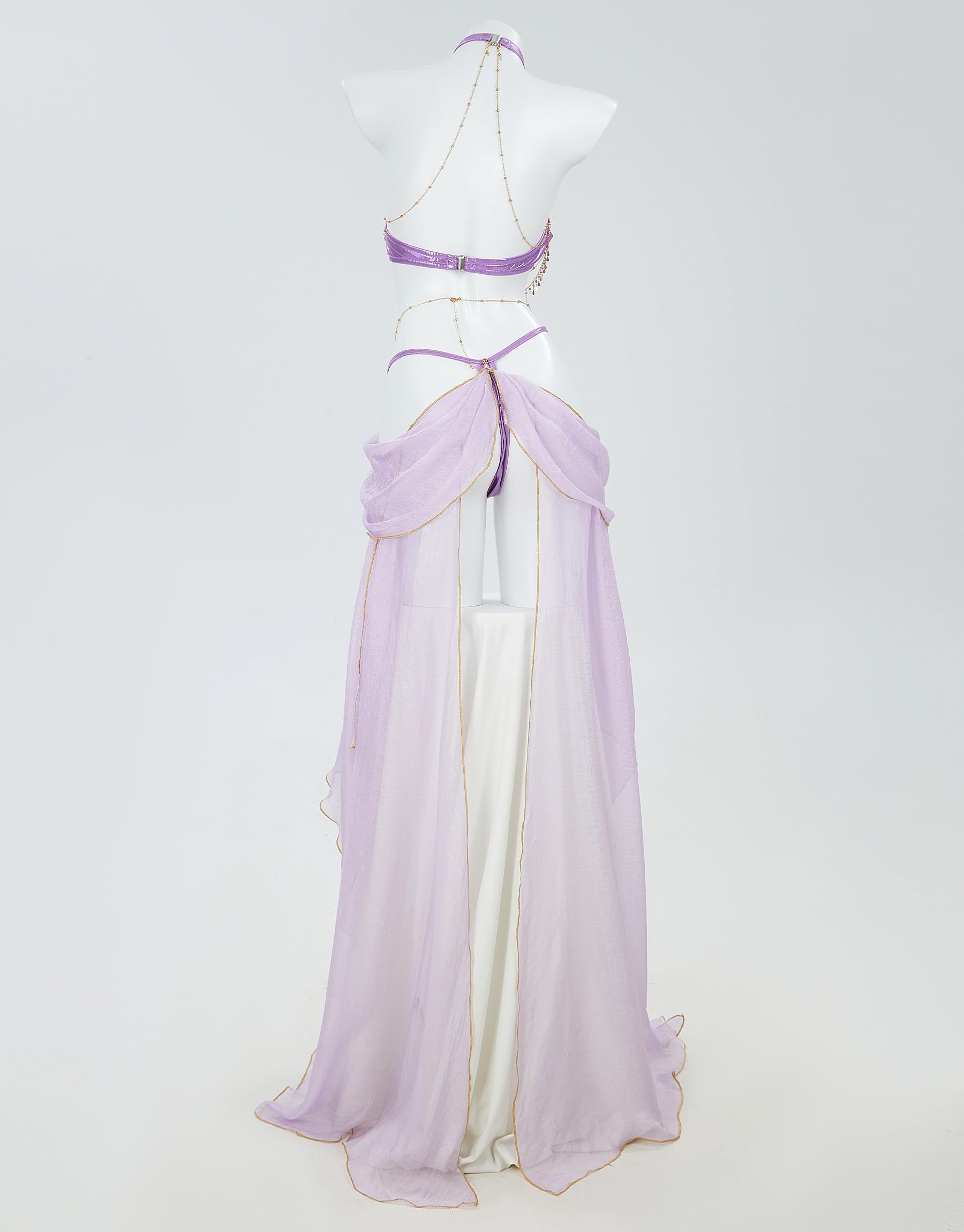 Mobbunny Women's Anime Cosplay Costume Purple Elf Style Gauzy Dress Halter Top and Panty Set with Sleeves Princess Costume